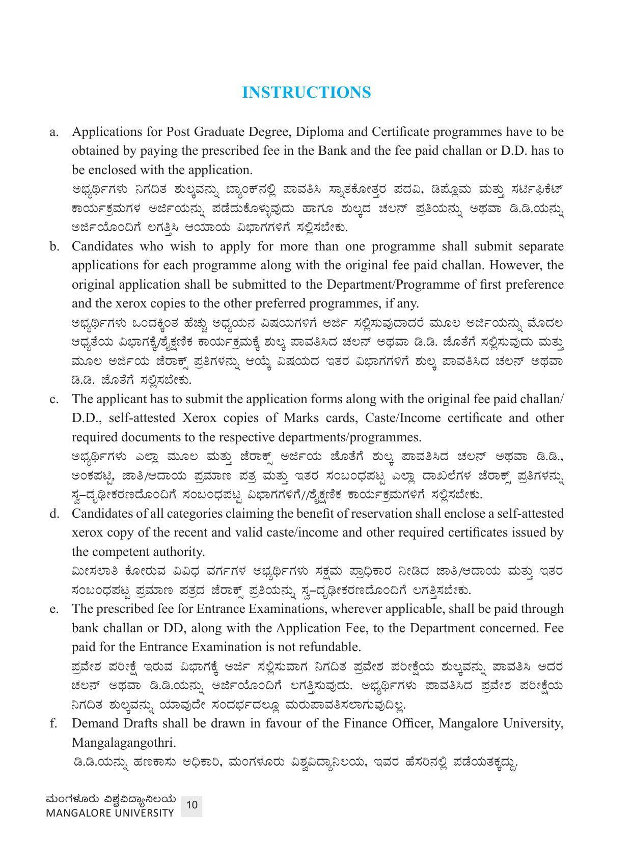Mangalore University, Mangalore 2021-22 (Prospectus) - Page 10