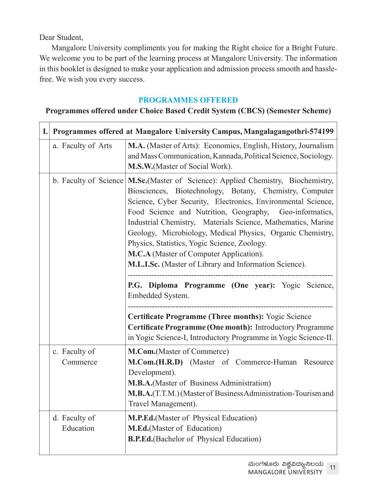 Mangalore University, Mangalore 2021-22 (Prospectus) - Page 11
