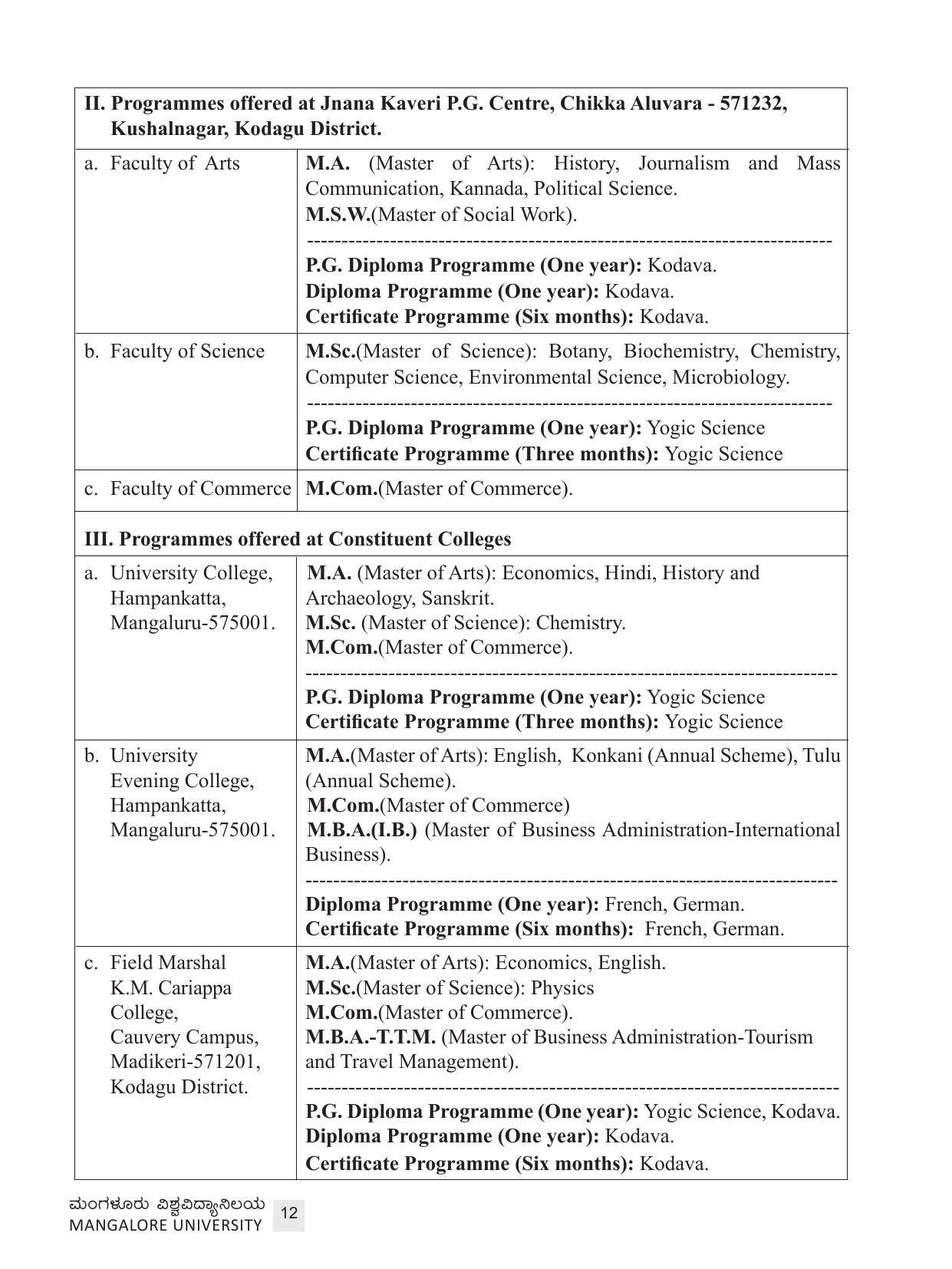 Mangalore University, Mangalore 2021-22 (Prospectus) - Page 12