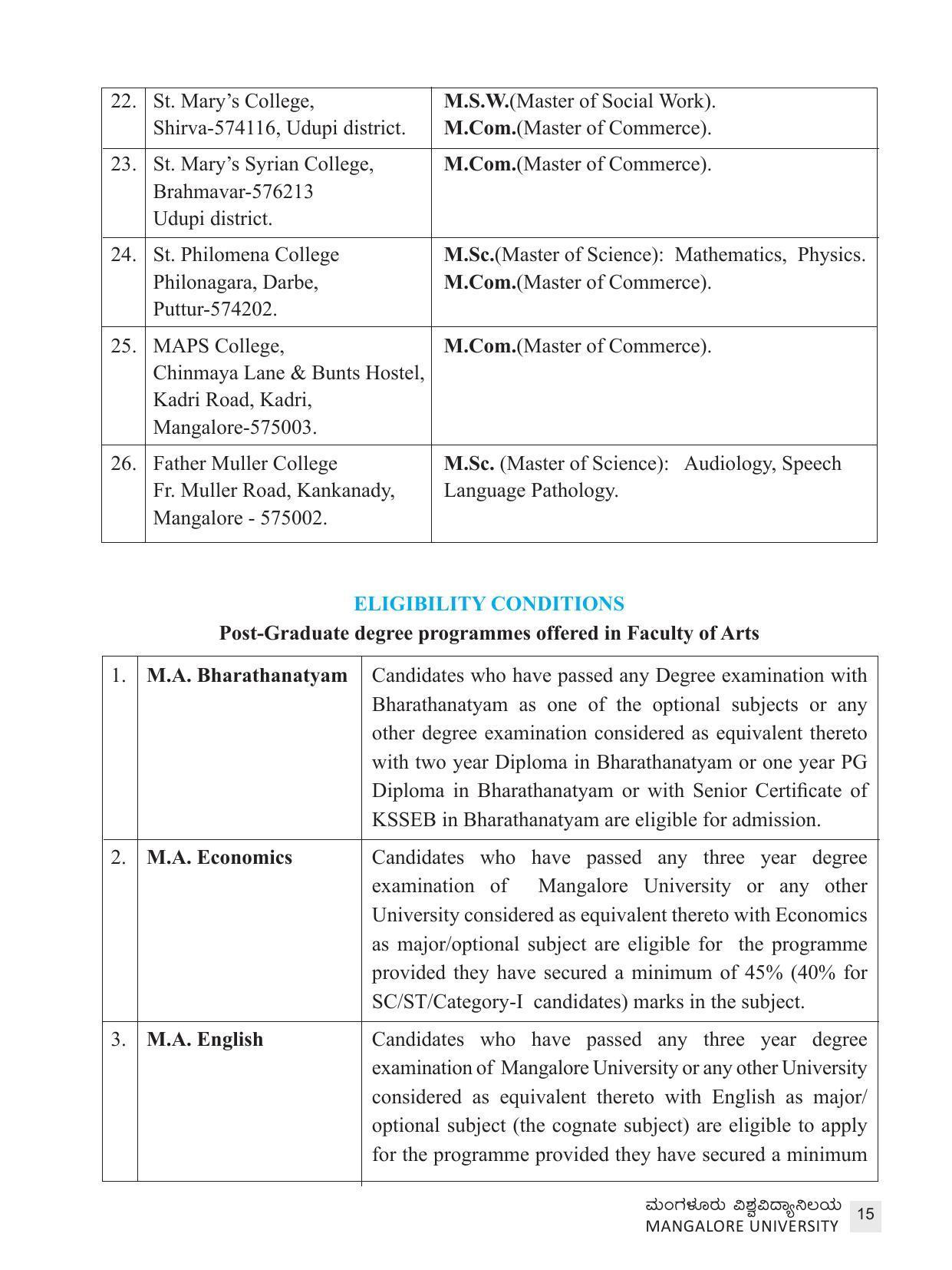 Mangalore University, Mangalore 2021-22 (Prospectus) - Page 15