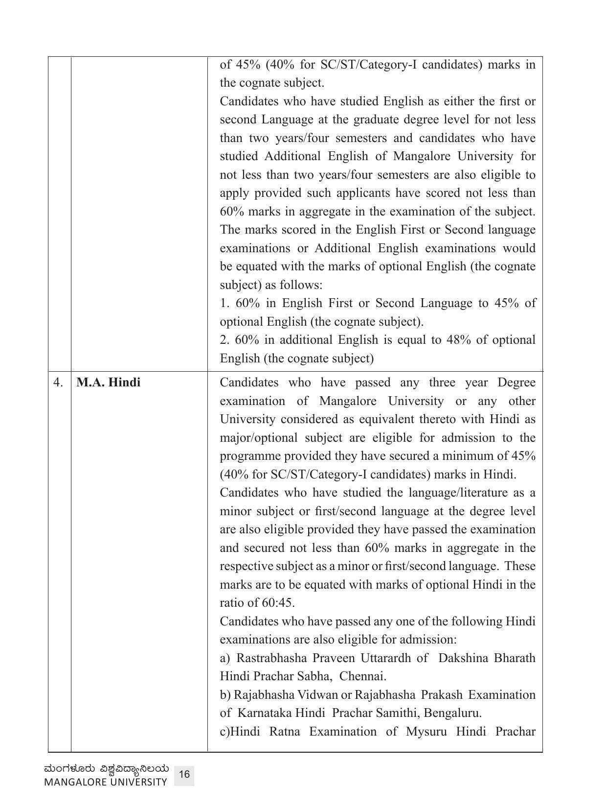 Mangalore University, Mangalore 2021-22 (Prospectus) - Page 16