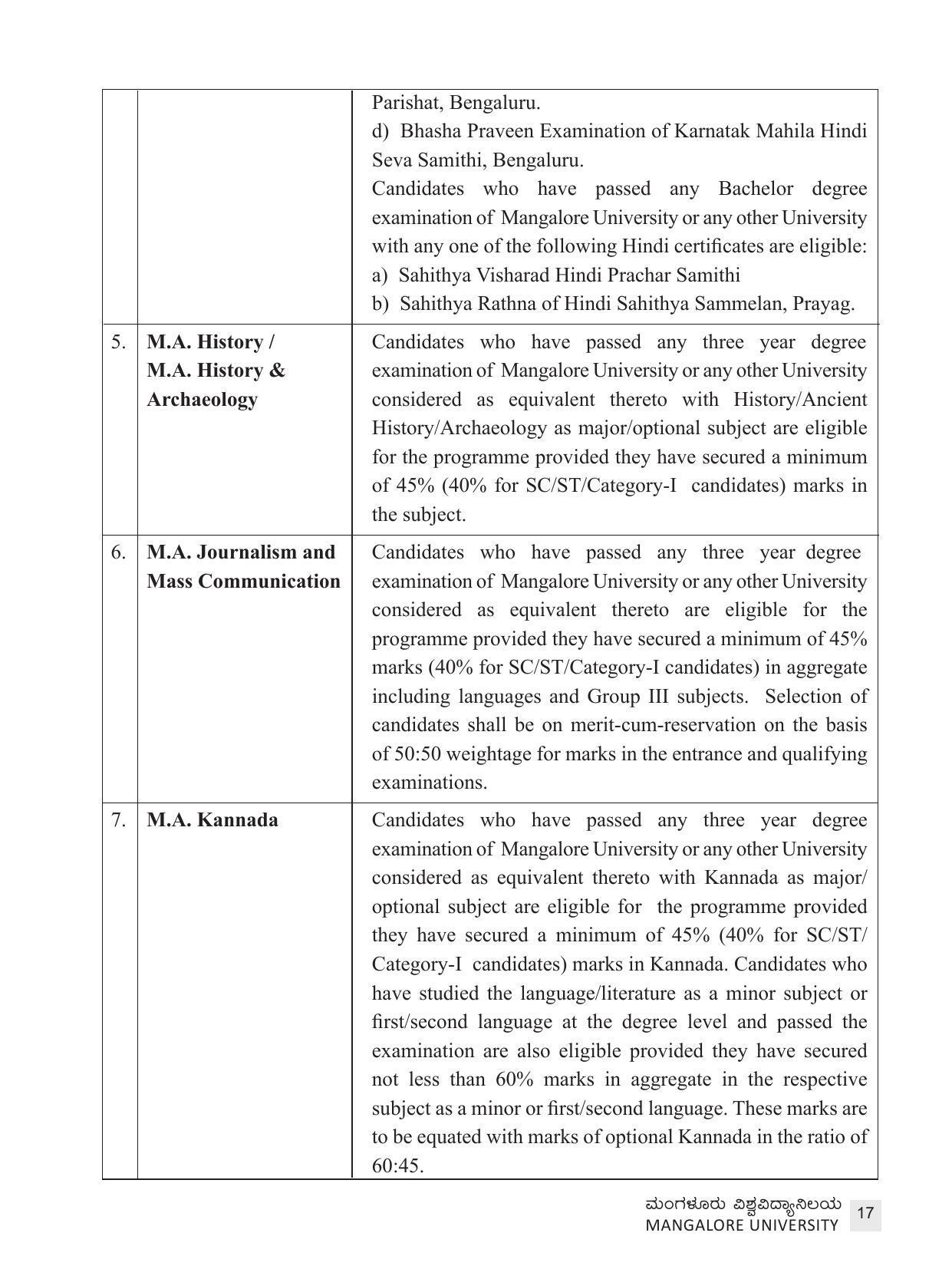 Mangalore University, Mangalore 2021-22 (Prospectus) - Page 17