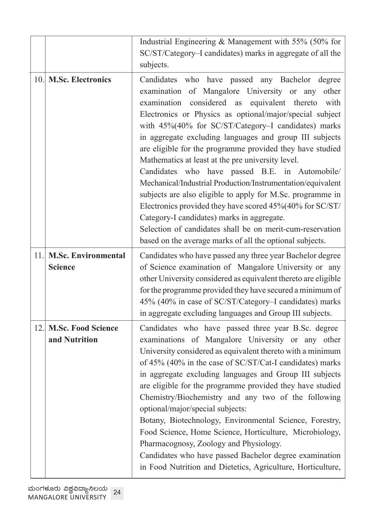Mangalore University, Mangalore 2021-22 (Prospectus) - Page 24