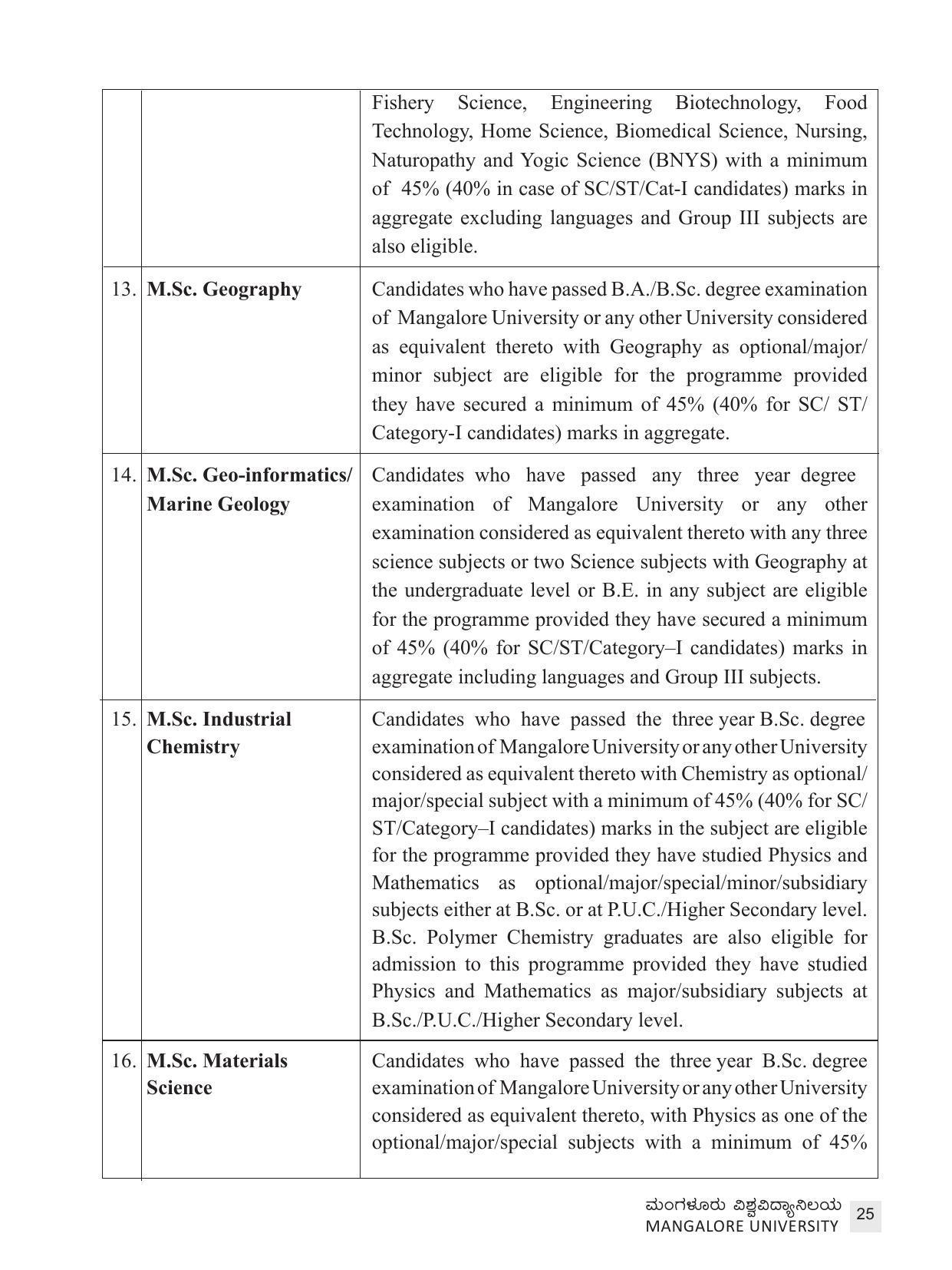 Mangalore University, Mangalore 2021-22 (Prospectus) - Page 25