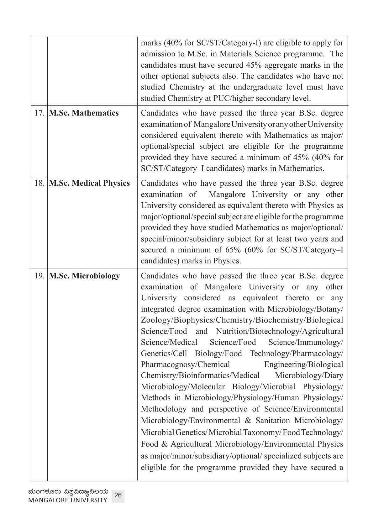 Mangalore University, Mangalore 2021-22 (Prospectus) - Page 26