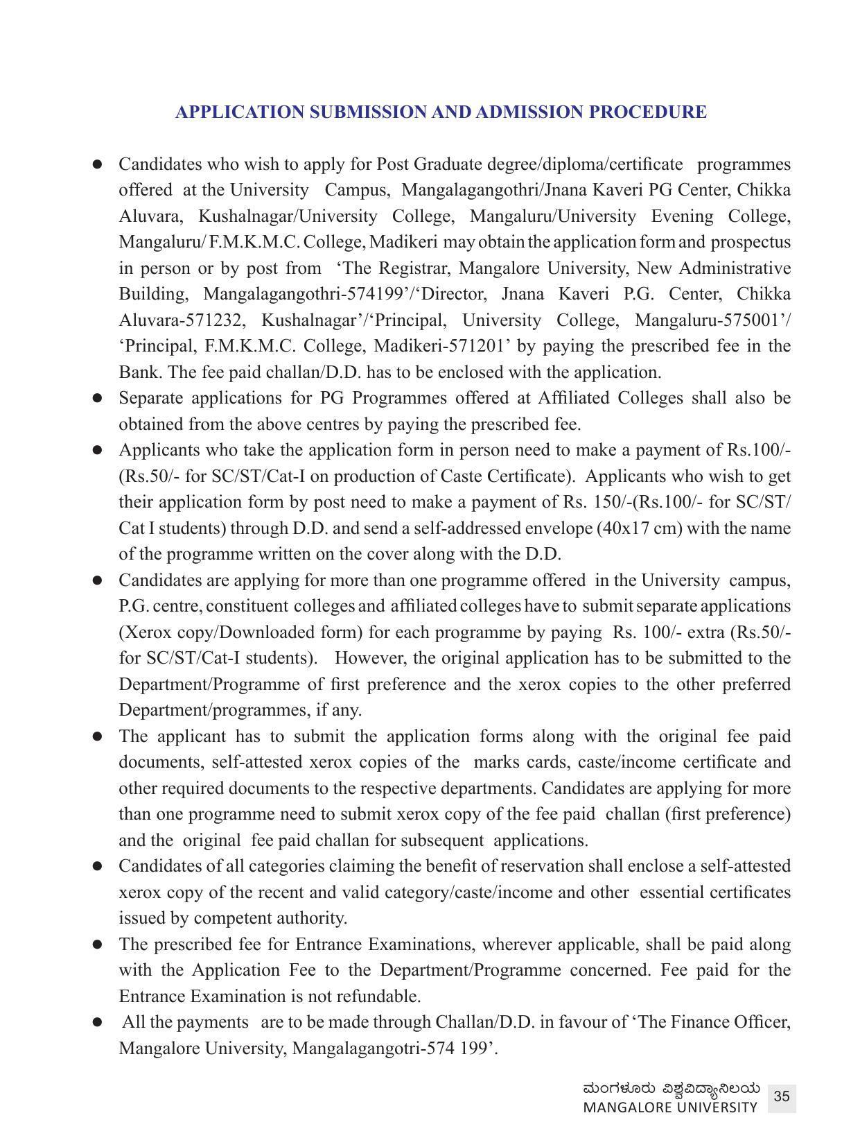 Mangalore University, Mangalore 2021-22 (Prospectus) - Page 35
