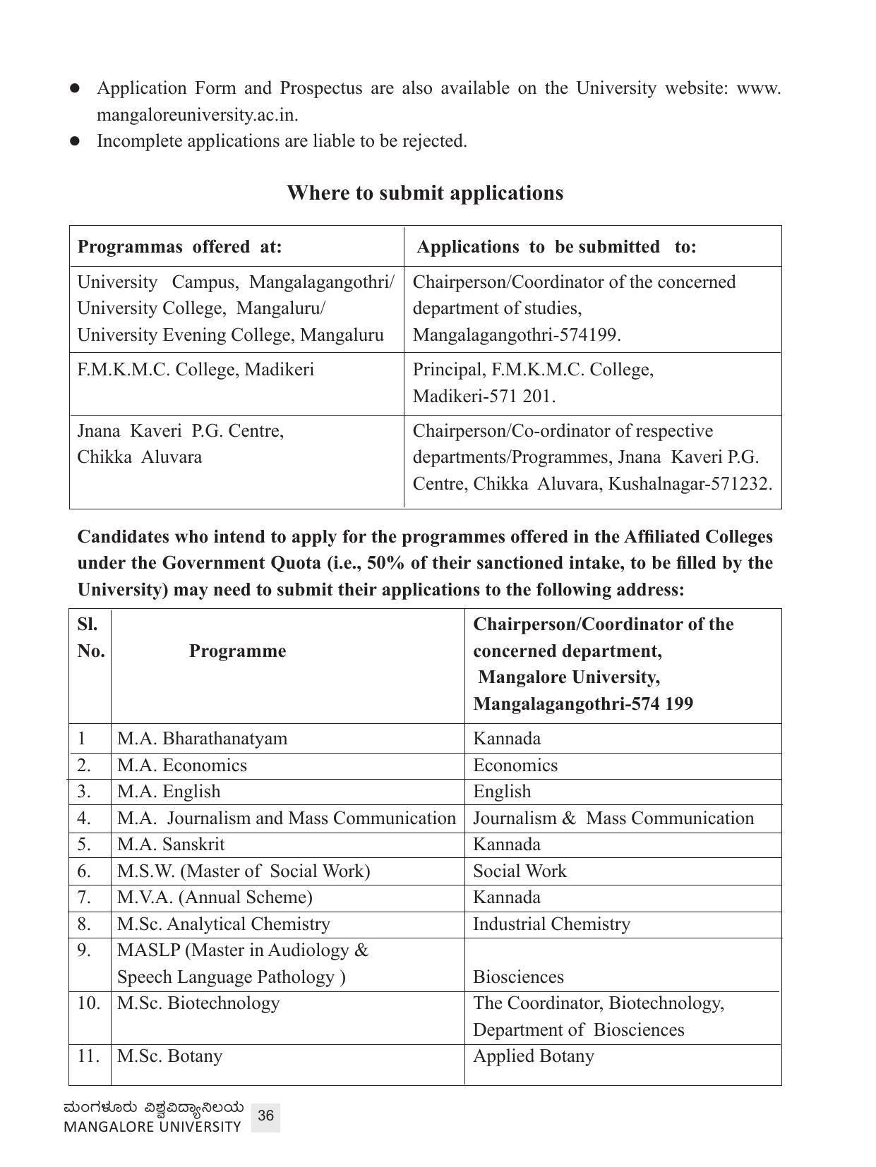 Mangalore University, Mangalore 2021-22 (Prospectus) - Page 36
