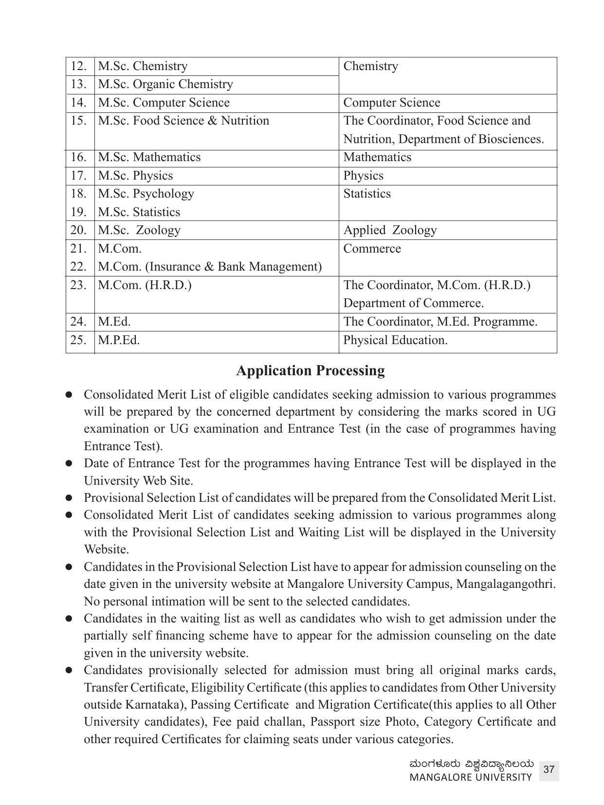 Mangalore University, Mangalore 2021-22 (Prospectus) - Page 37