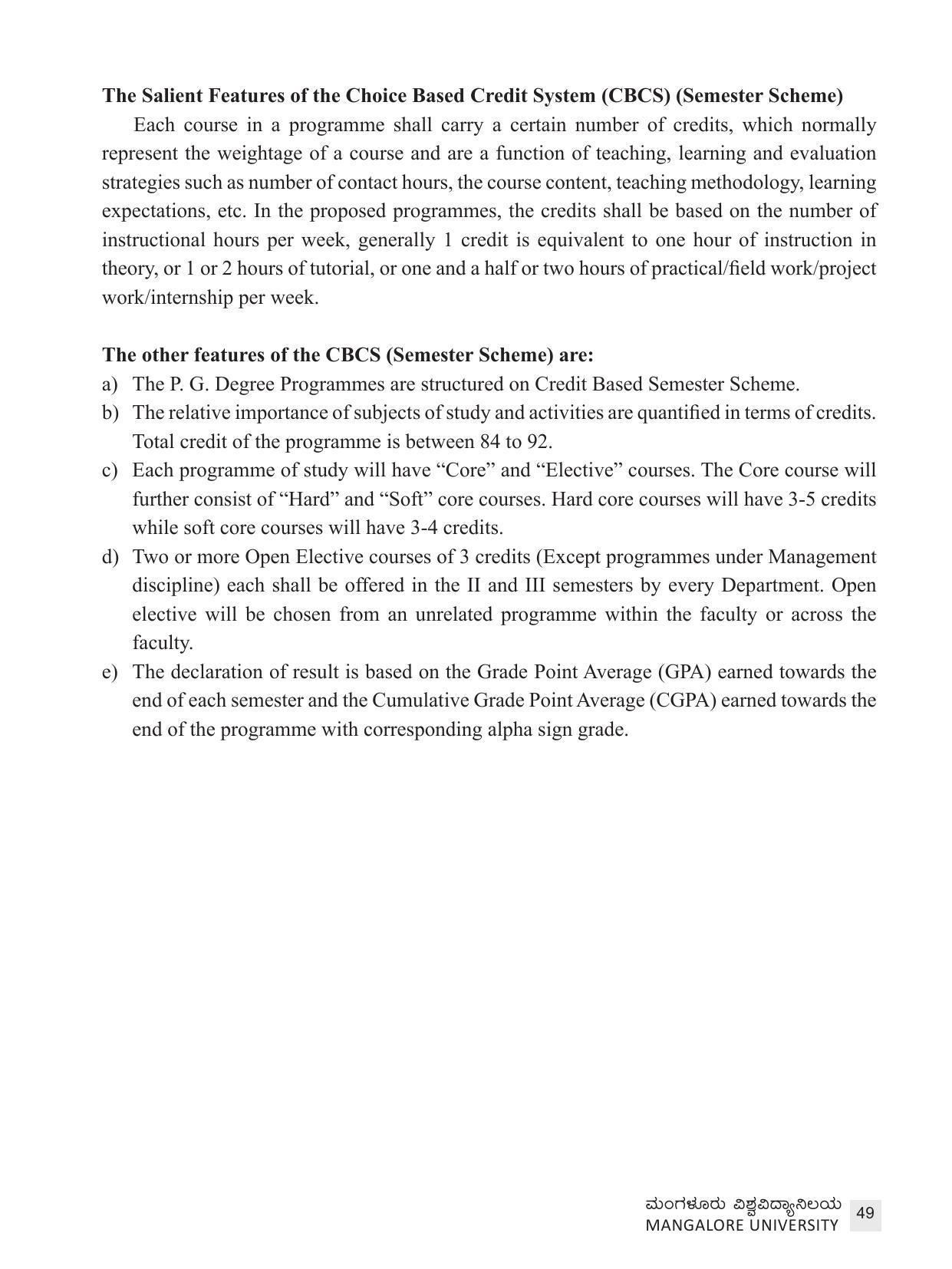 Mangalore University, Mangalore 2021-22 (Prospectus) - Page 49