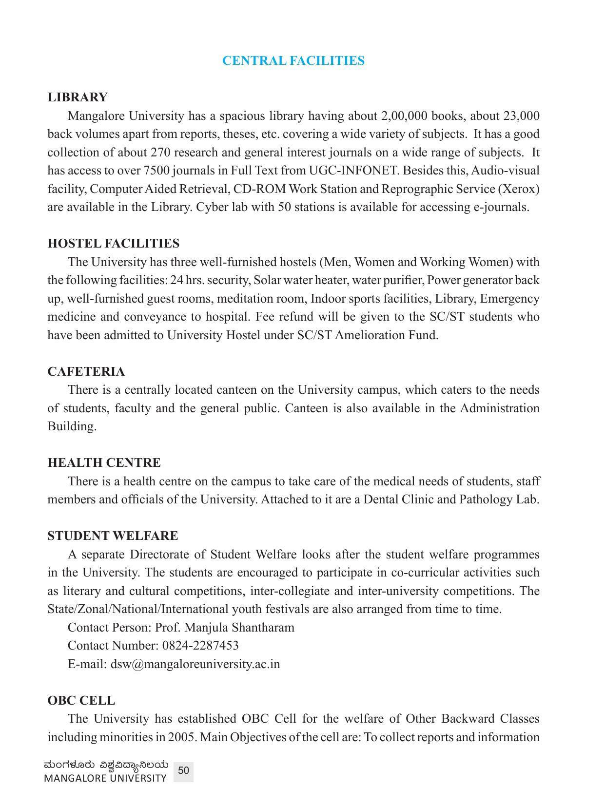 Mangalore University, Mangalore 2021-22 (Prospectus) - Page 50