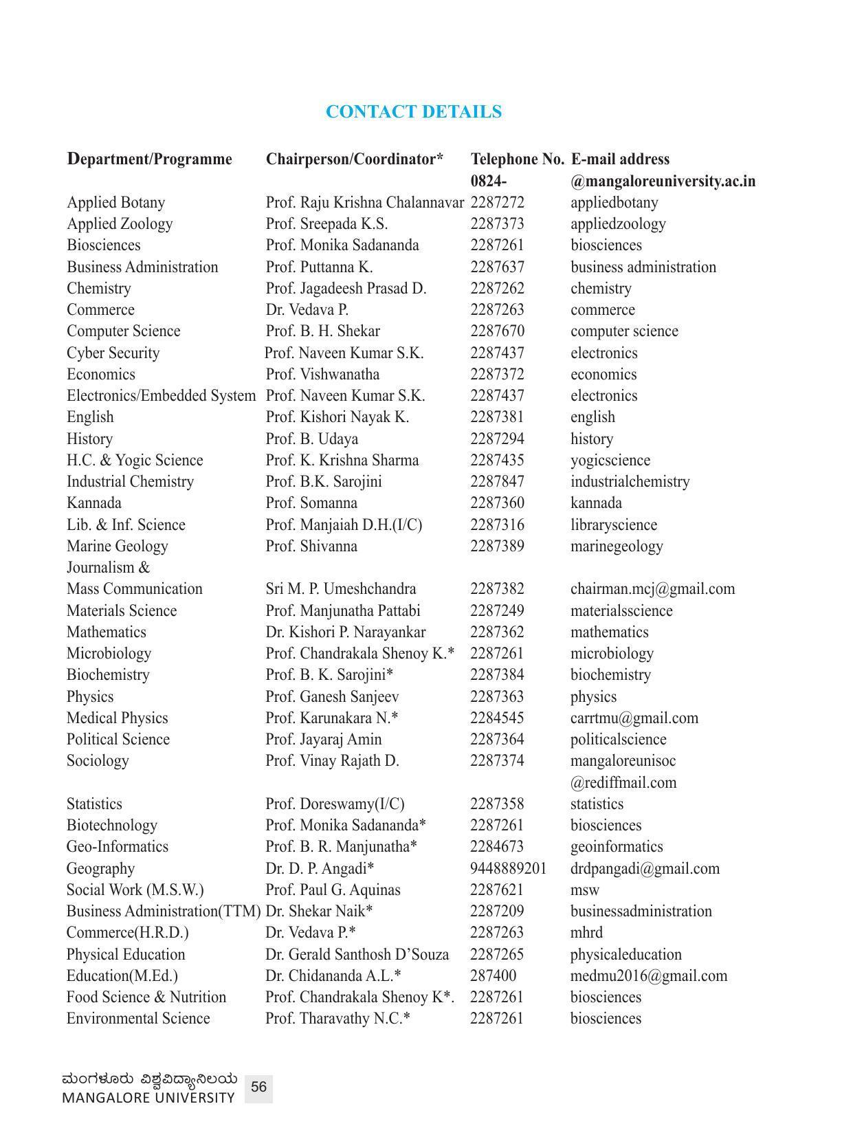 Mangalore University, Mangalore 2021-22 (Prospectus) - Page 56