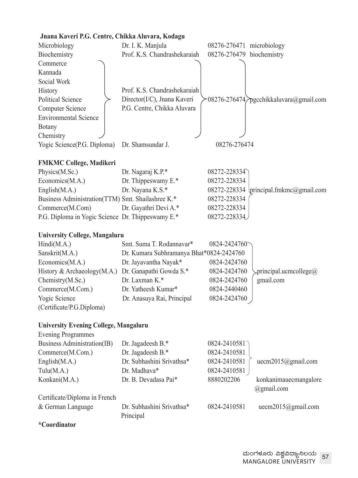 Mangalore University, Mangalore 2021-22 (Prospectus) - Page 57