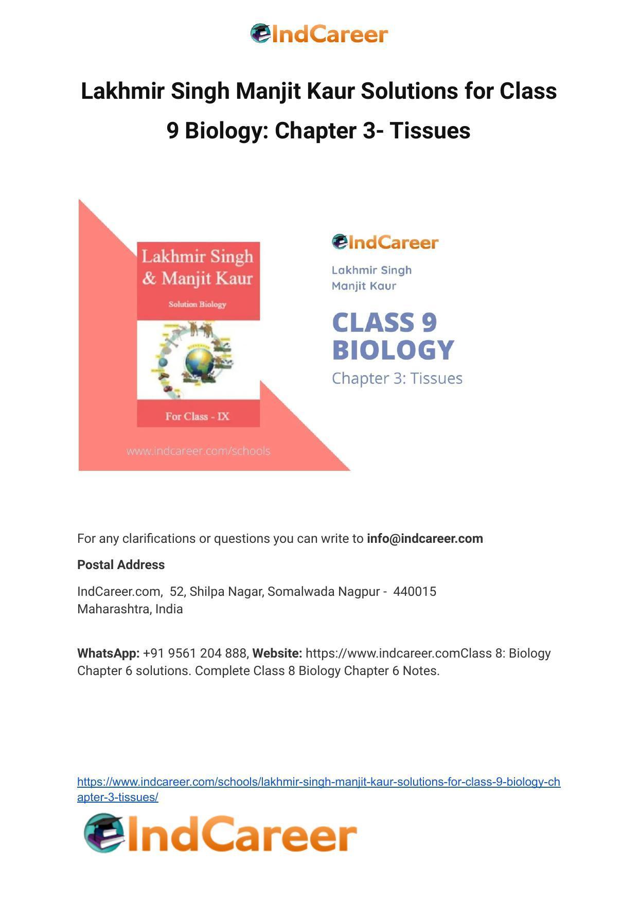 Lakhmir Singh Manjit Kaur Solutions for Class 9 Biology: Chapter 3- Tissues - Page 1