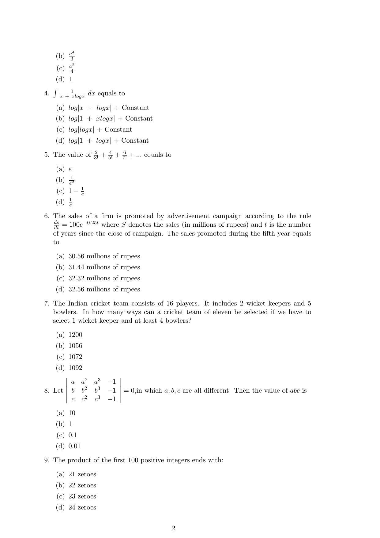 ISI Admission Test M.S.(QMS) QMA 2015 Sample Paper - Page 2