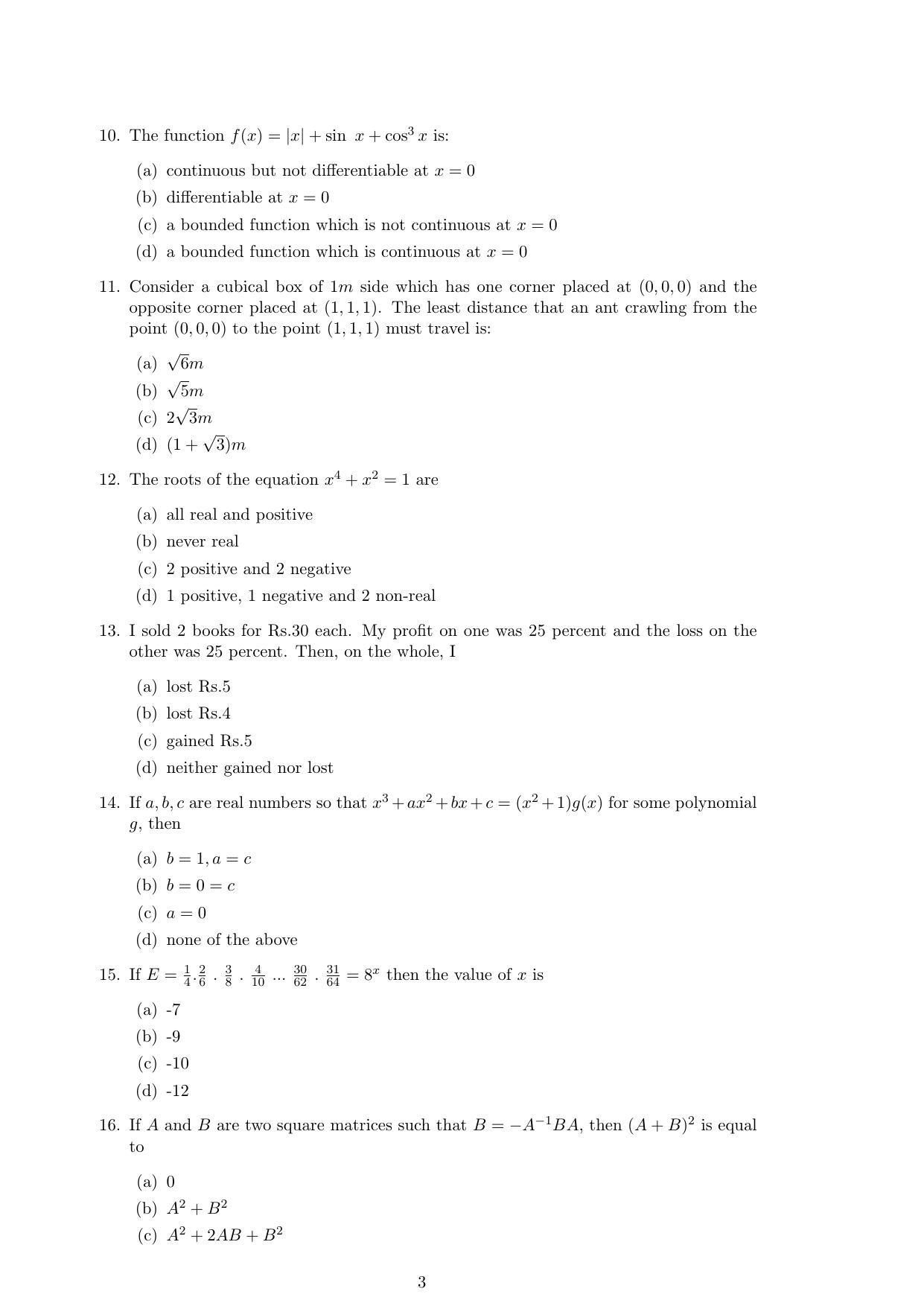 ISI Admission Test M.S.(QMS) QMA 2015 Sample Paper - Page 3