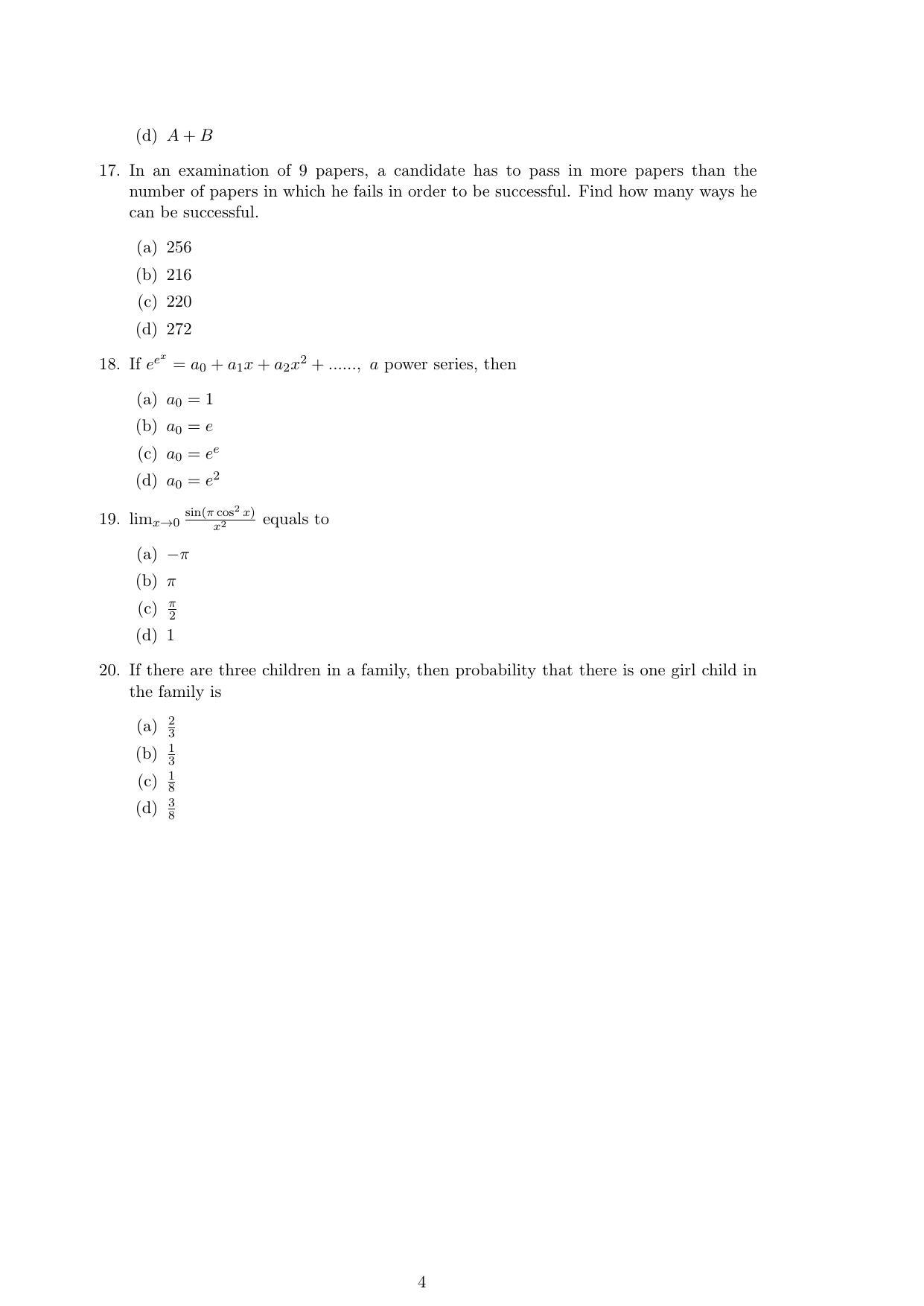 ISI Admission Test M.S.(QMS) QMA 2015 Sample Paper - Page 4