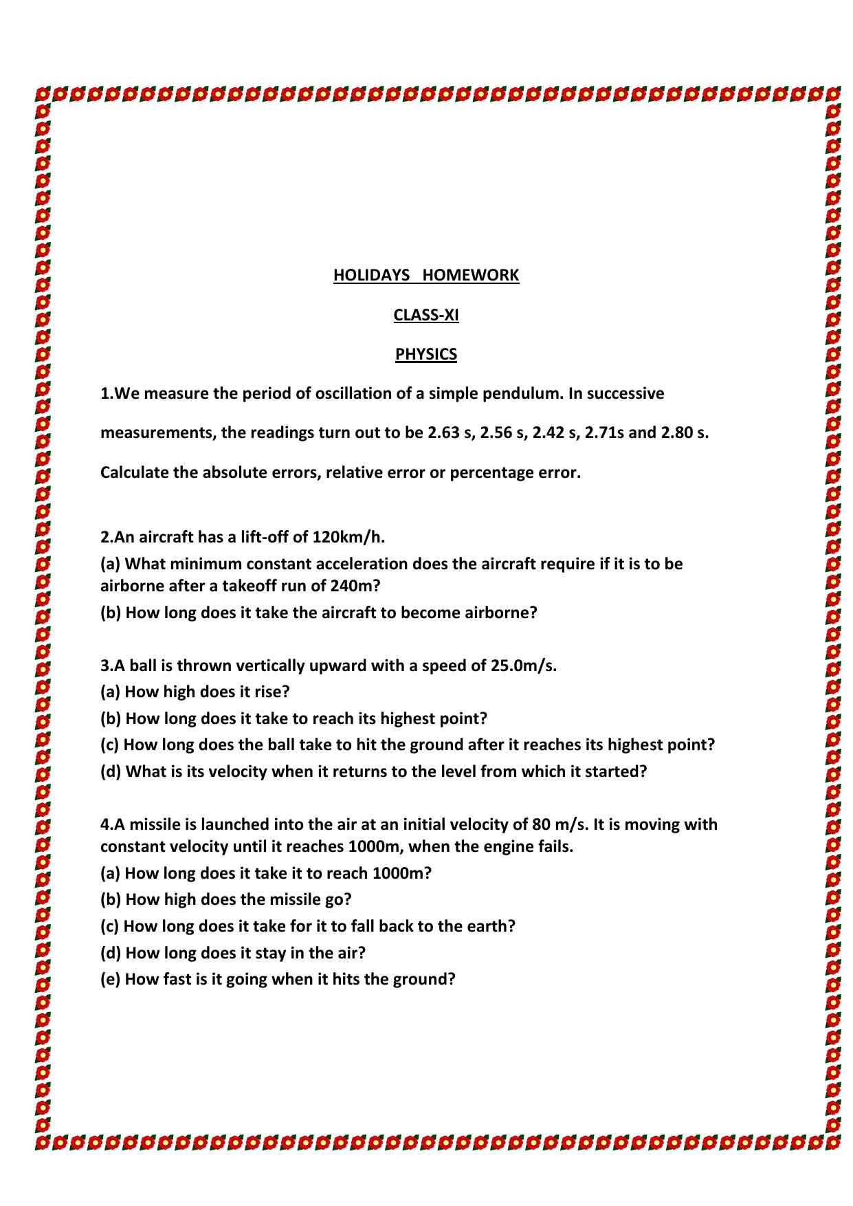 CBSE Worksheets for Class 11 Physics Assignment 7 - Page 1