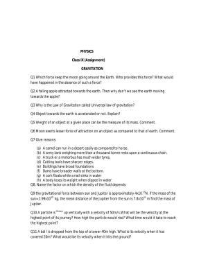 CBSE Worksheets for Class 9 Physics Gravitation Assignment 2