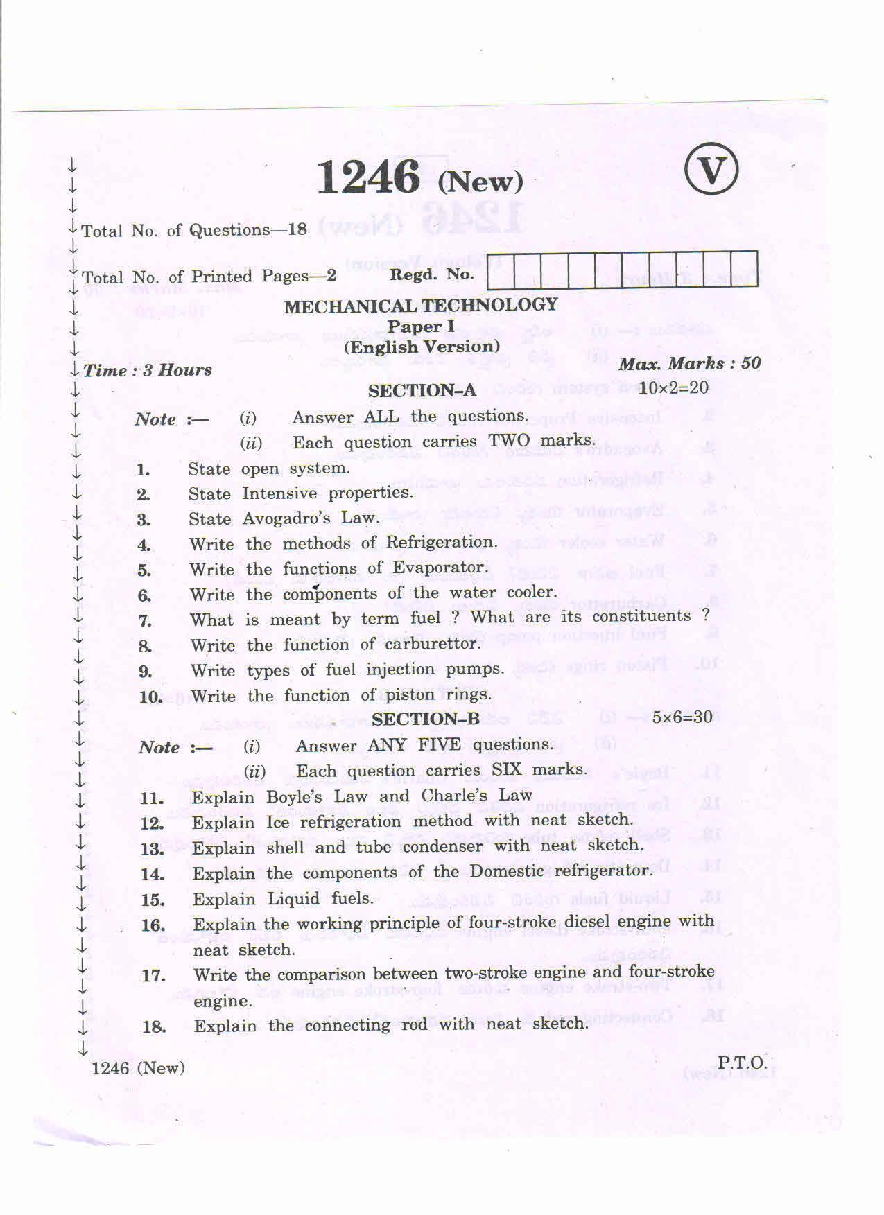 AP Inter 2nd Year Vocational Question Paper March - 2020 - Mechanical Technology-I - Page 1