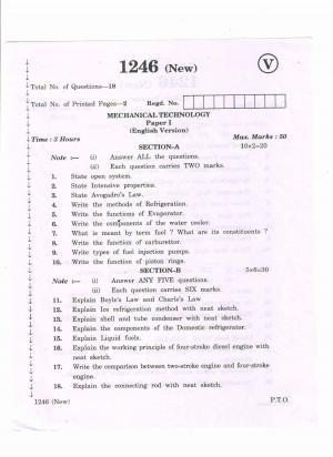 AP Inter 2nd Year Vocational Question Paper March - 2020 - Mechanical Technology-I