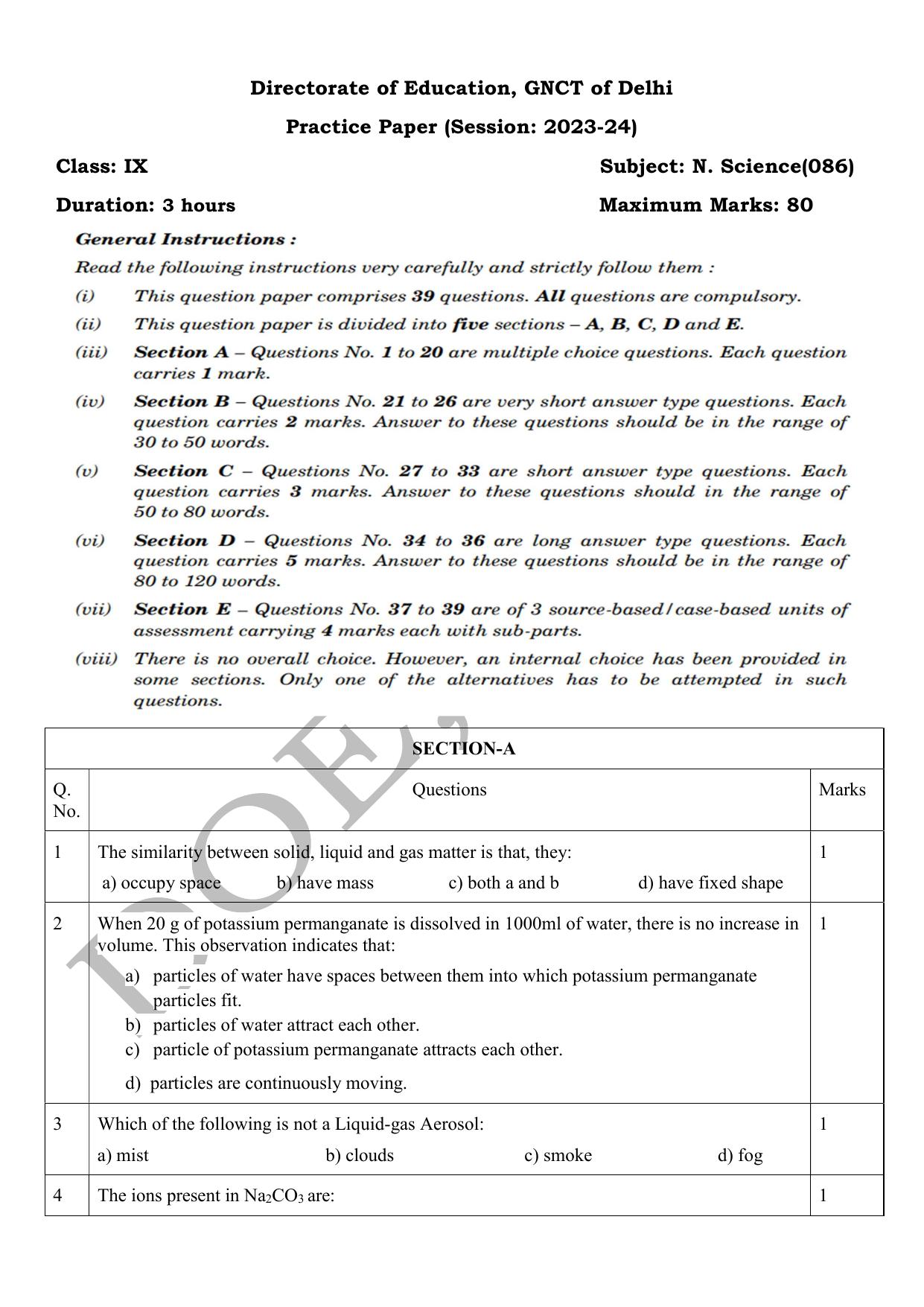 Edudel Class 9 Science (English) Practice Papers-1 (2023-24) - Page 1