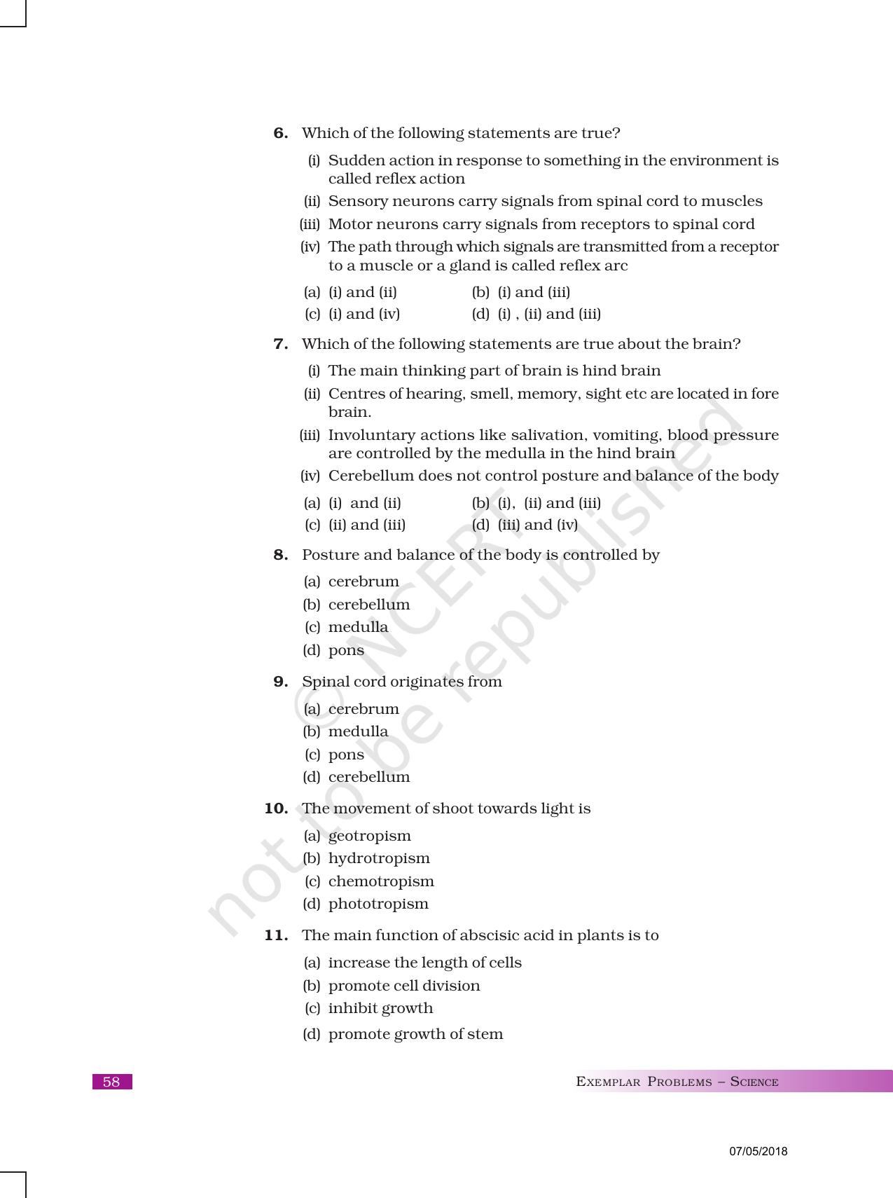 NCERT Exemplar Book for Class 10 Science: Chapter 7 Control and Coordination - Page 2