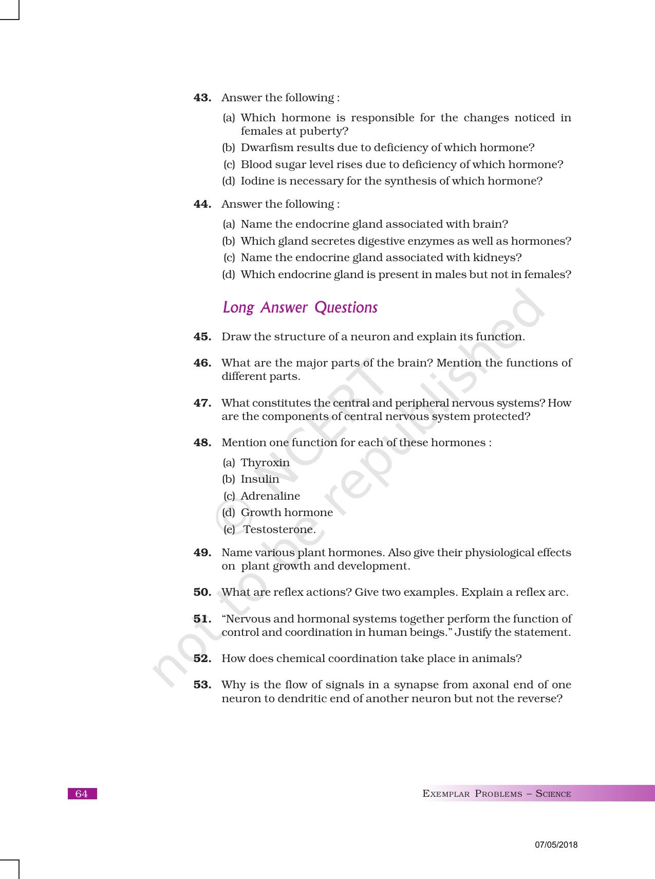 NCERT Exemplar Book for Class 10 Science: Chapter 7 Control and Coordination - Page 8