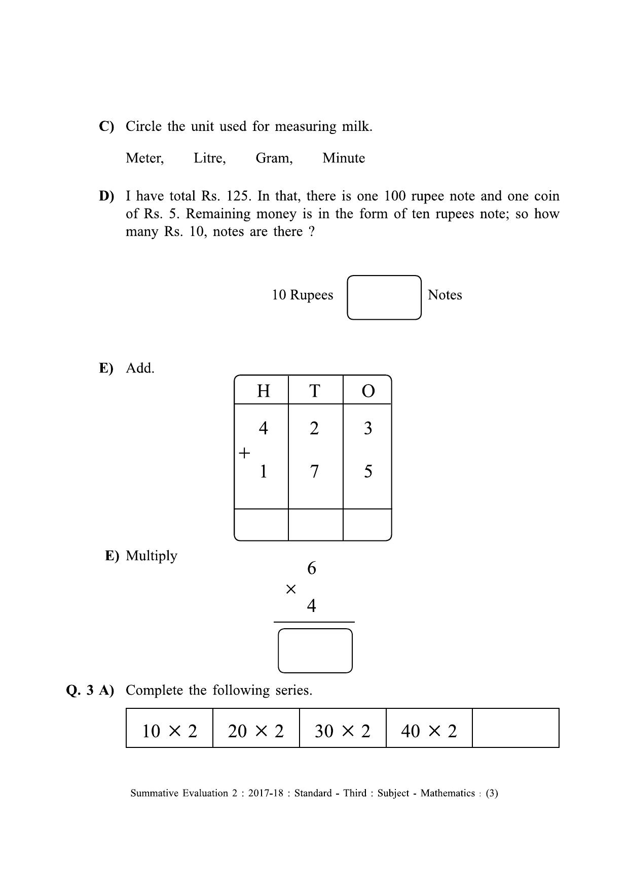 Maharashtra Board Class 3 Maths - English Medium (गणित - इंग्रजी माध्यम) Sample Question Paper - Page 3