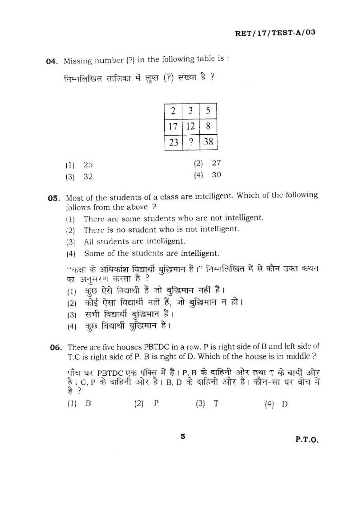 BHU RET RET TEST-A 2017 Question Paper - Page 6