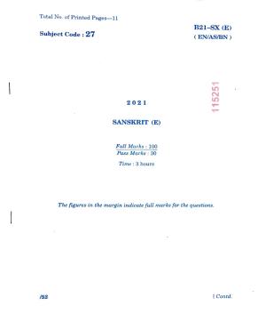 SEBA HSLC Sanskrit (Elective) Question Paper 2021