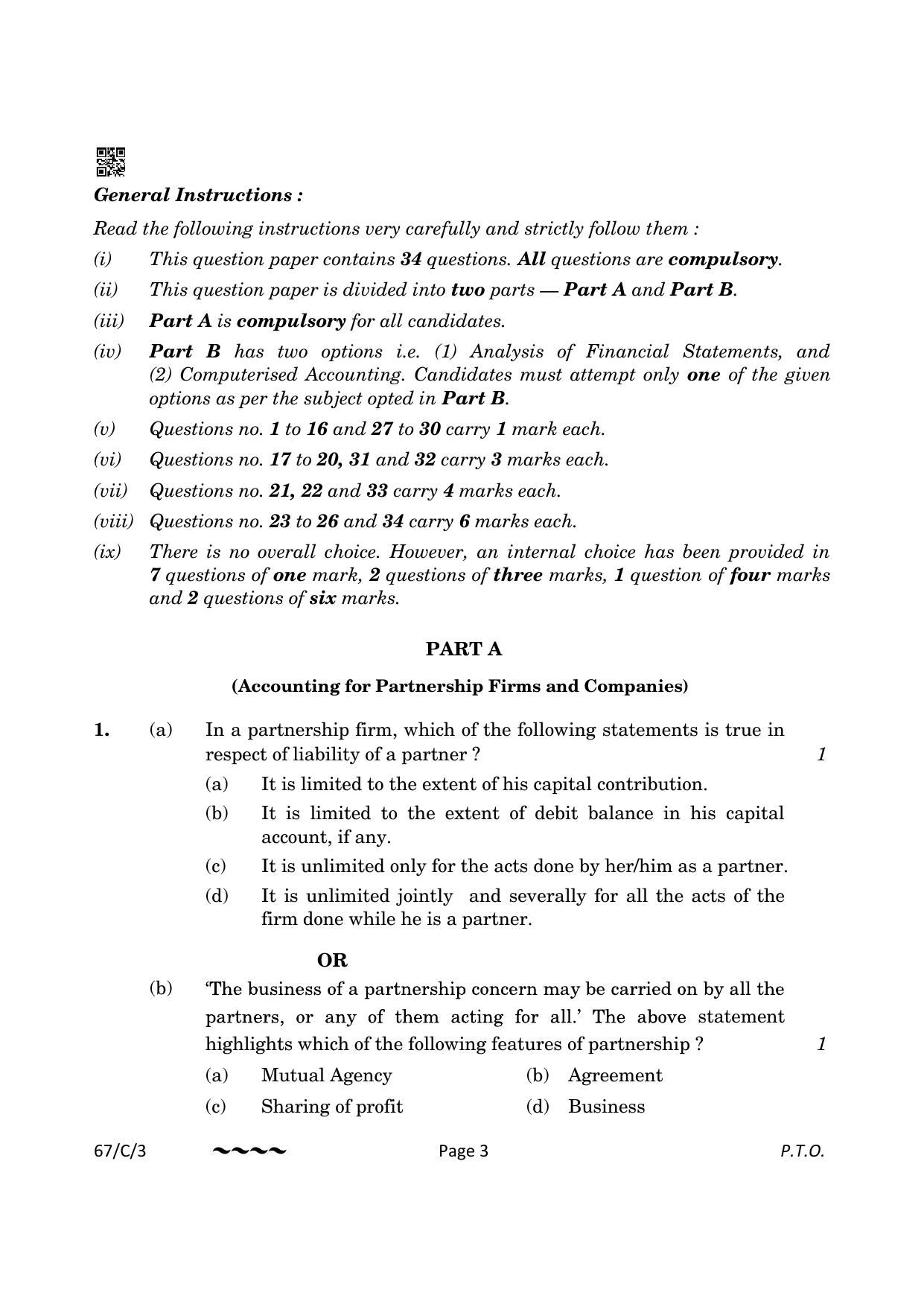 CBSE Class 12 67-1-3 Accountancy 2023 (Compartment) Question Paper - Page 3