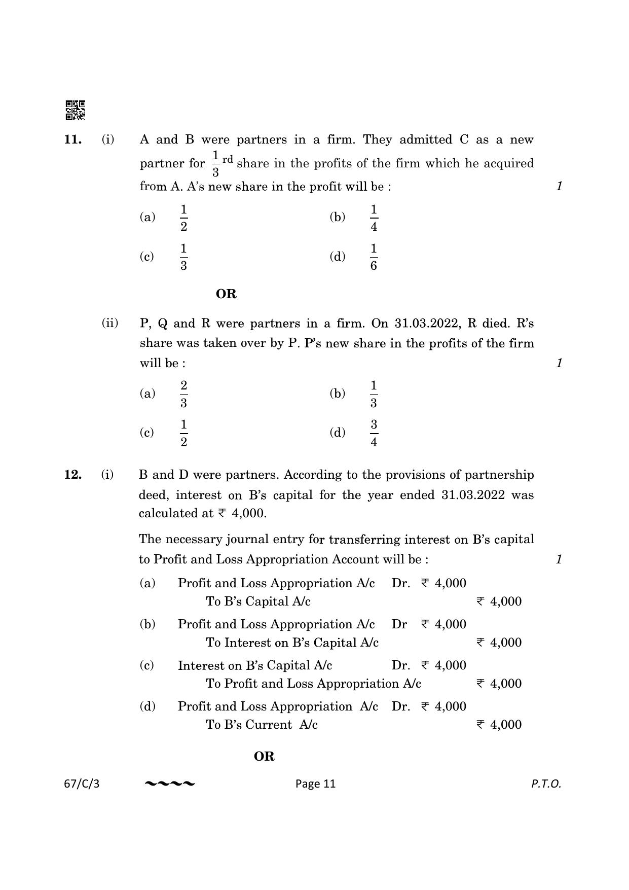 CBSE Class 12 67-1-3 Accountancy 2023 (Compartment) Question Paper - Page 11