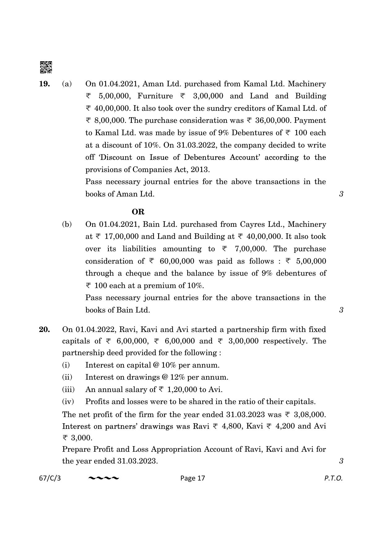 CBSE Class 12 67-1-3 Accountancy 2023 (Compartment) Question Paper - Page 17