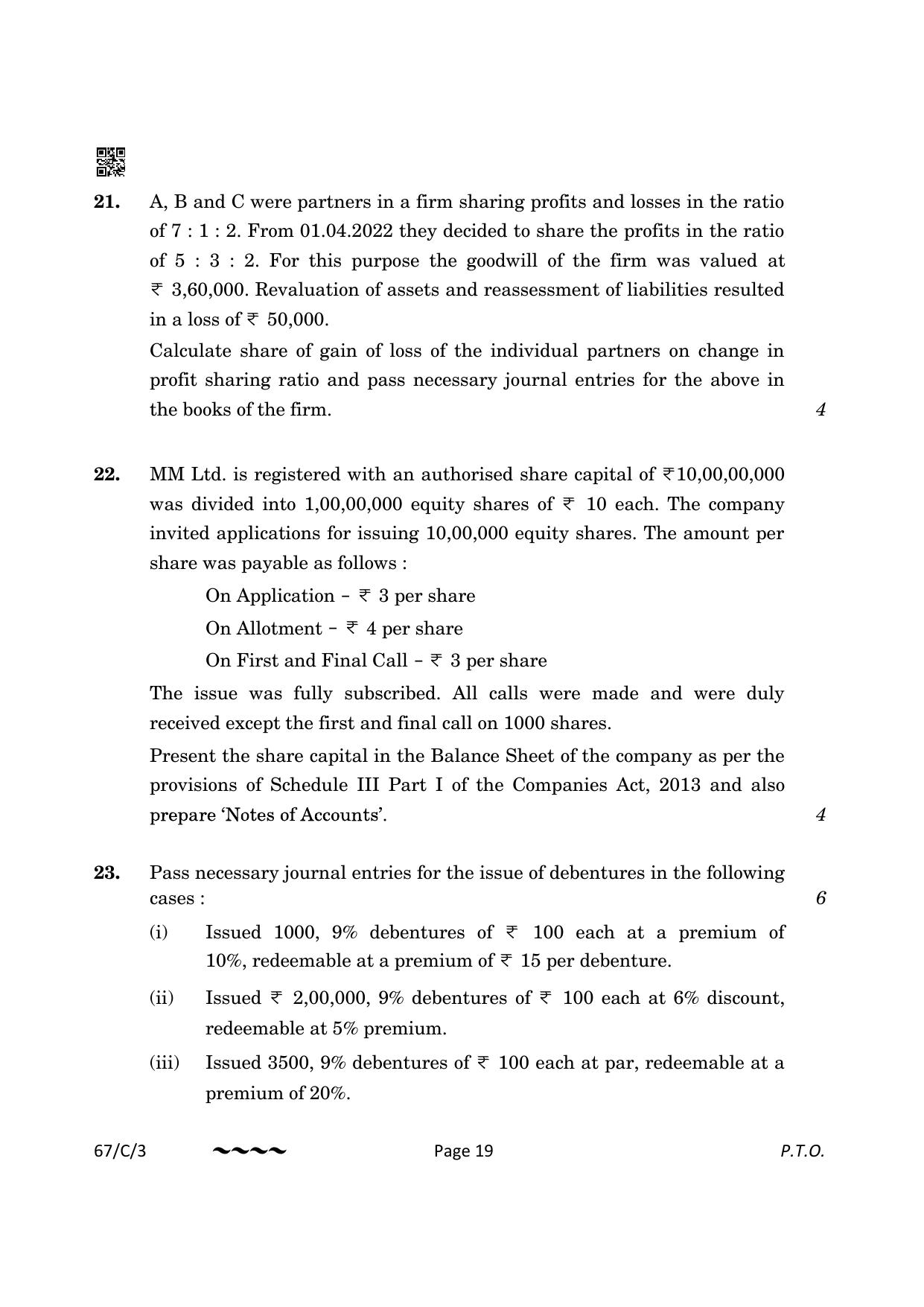 CBSE Class 12 67-1-3 Accountancy 2023 (Compartment) Question Paper - Page 19
