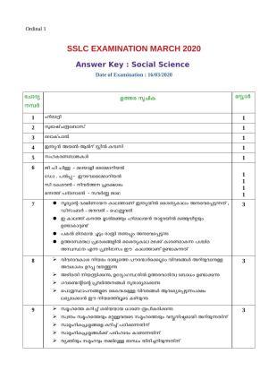 Kerala SSLC 2020 Social Science Answer key (MM)