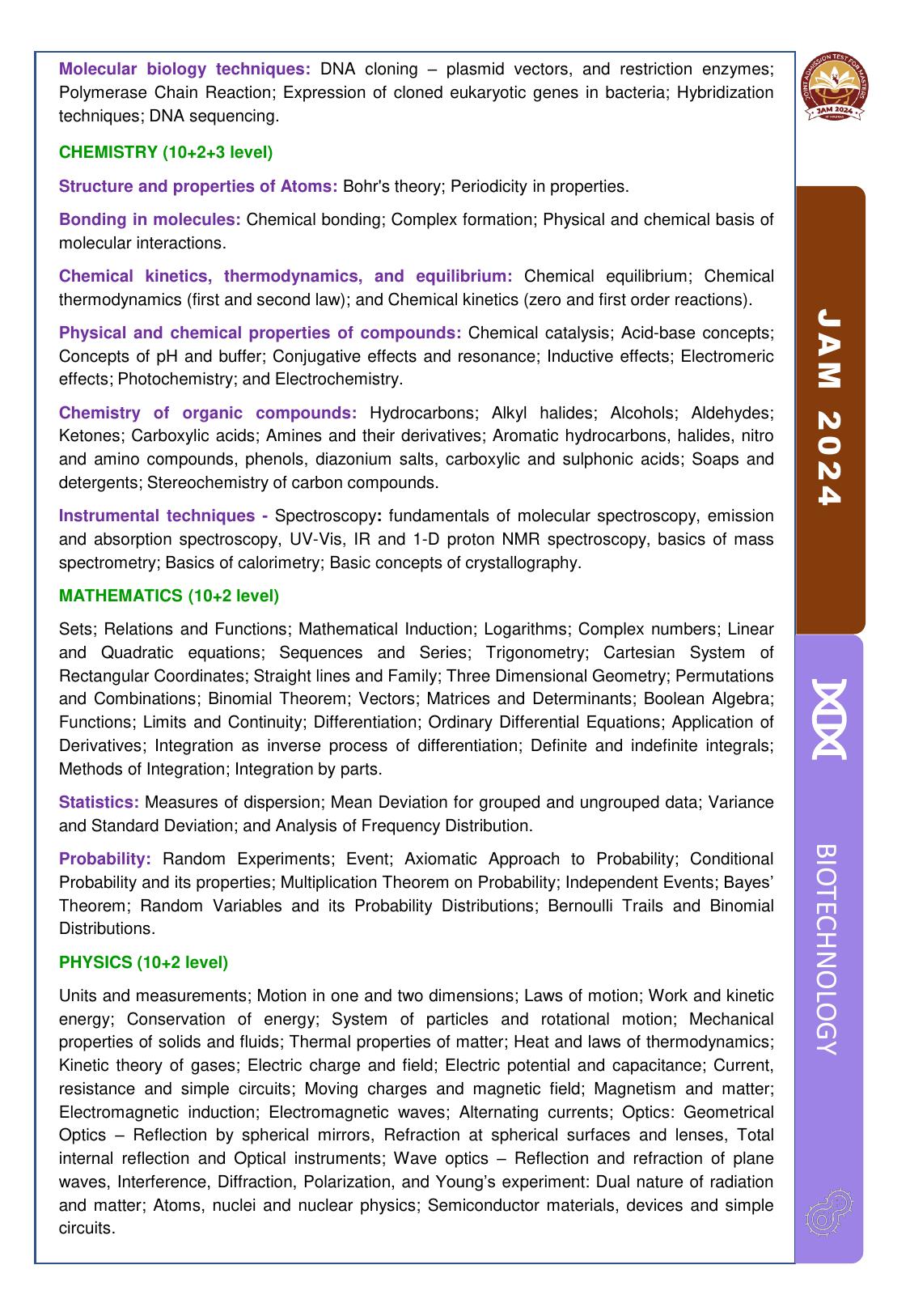 IIT JAM Biotechnology Syllabus - Page 2
