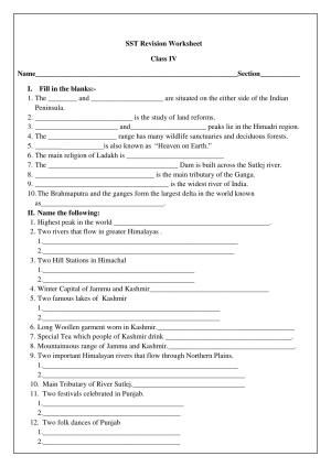 Worksheet for Class 4 Social Science Assignment 3