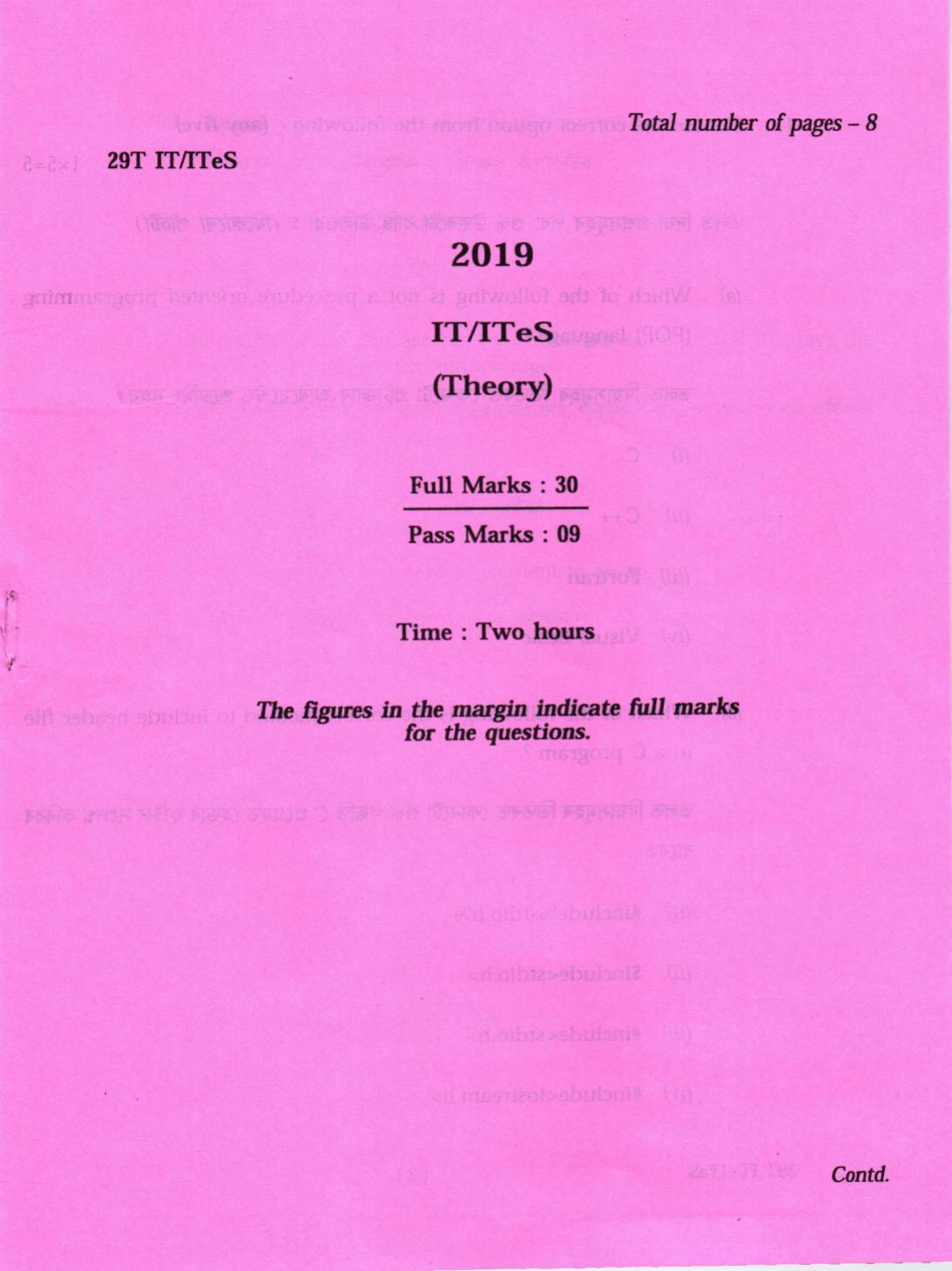 AHSEC Class 12 IT-ITeS 2019 Question Papers - Page 1