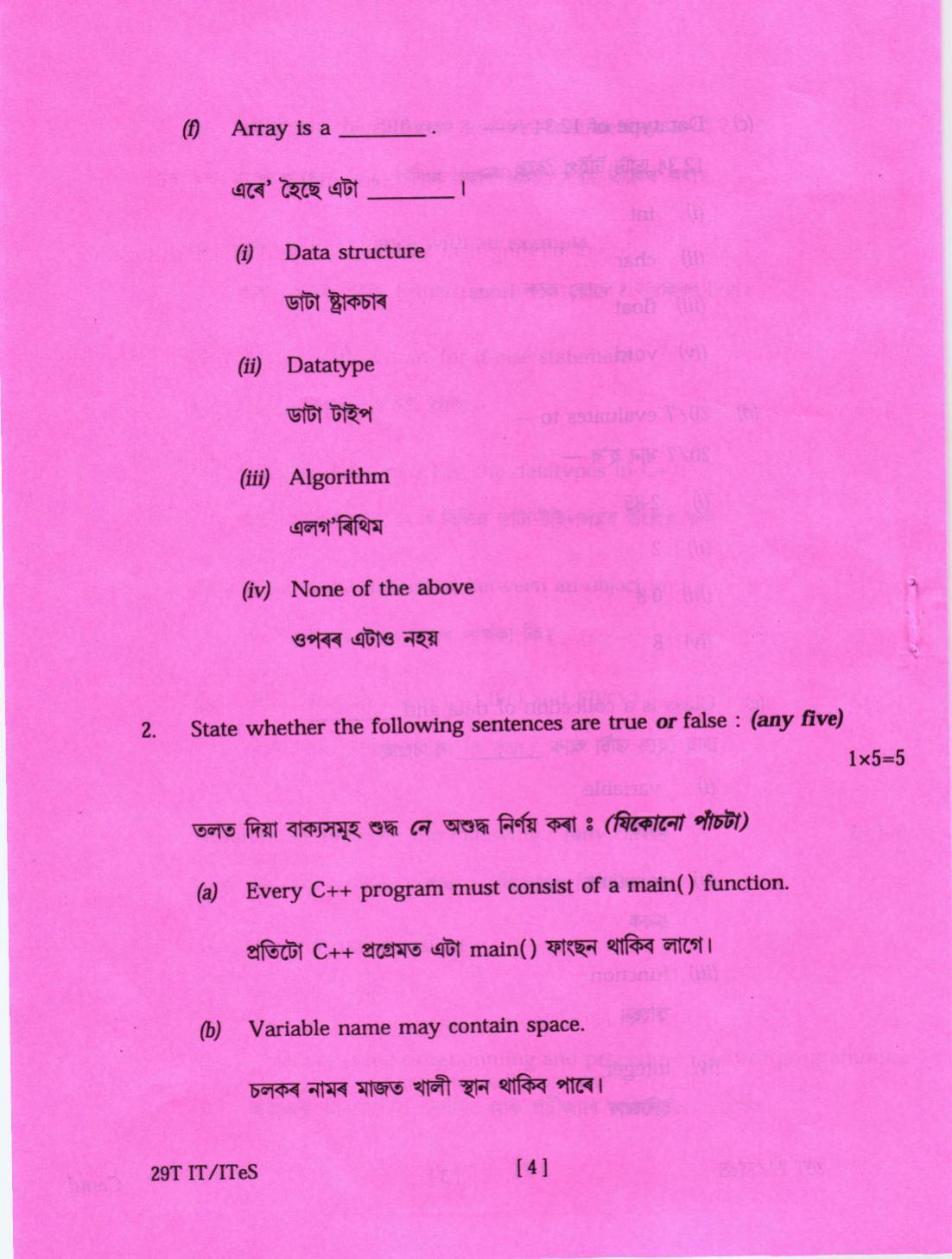 AHSEC Class 12 IT-ITeS 2019 Question Papers - Page 4
