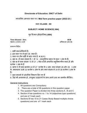 Edudel Class 12 Home Science Sample Question Paper