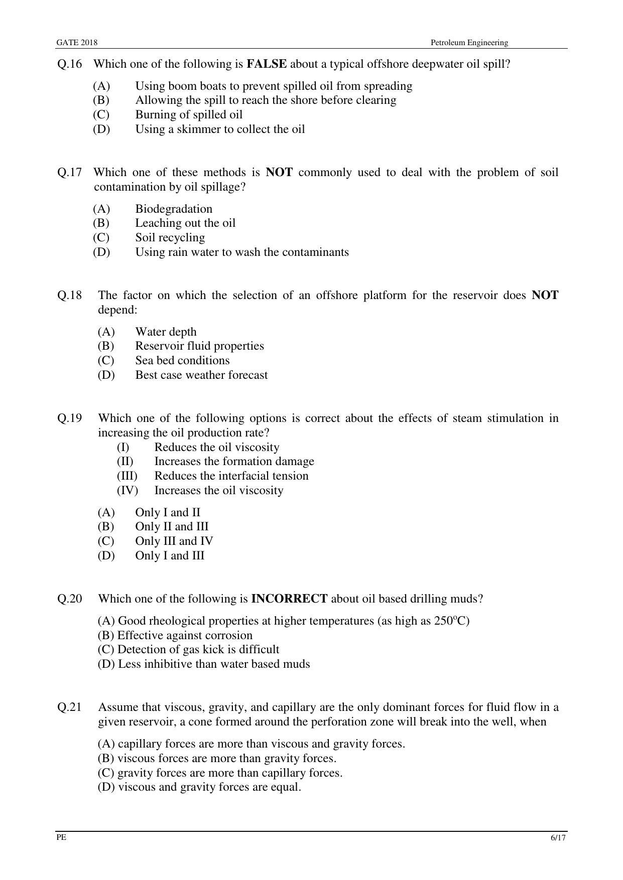 GATE 2018 Petroleum Engineering (PE) Question Paper with Answer Key - Page 8