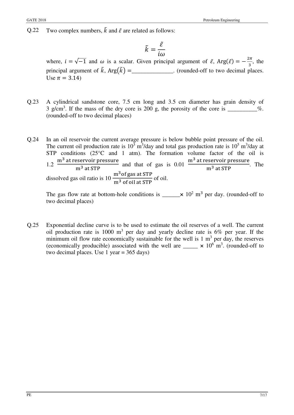 GATE 2018 Petroleum Engineering (PE) Question Paper with Answer Key - Page 9