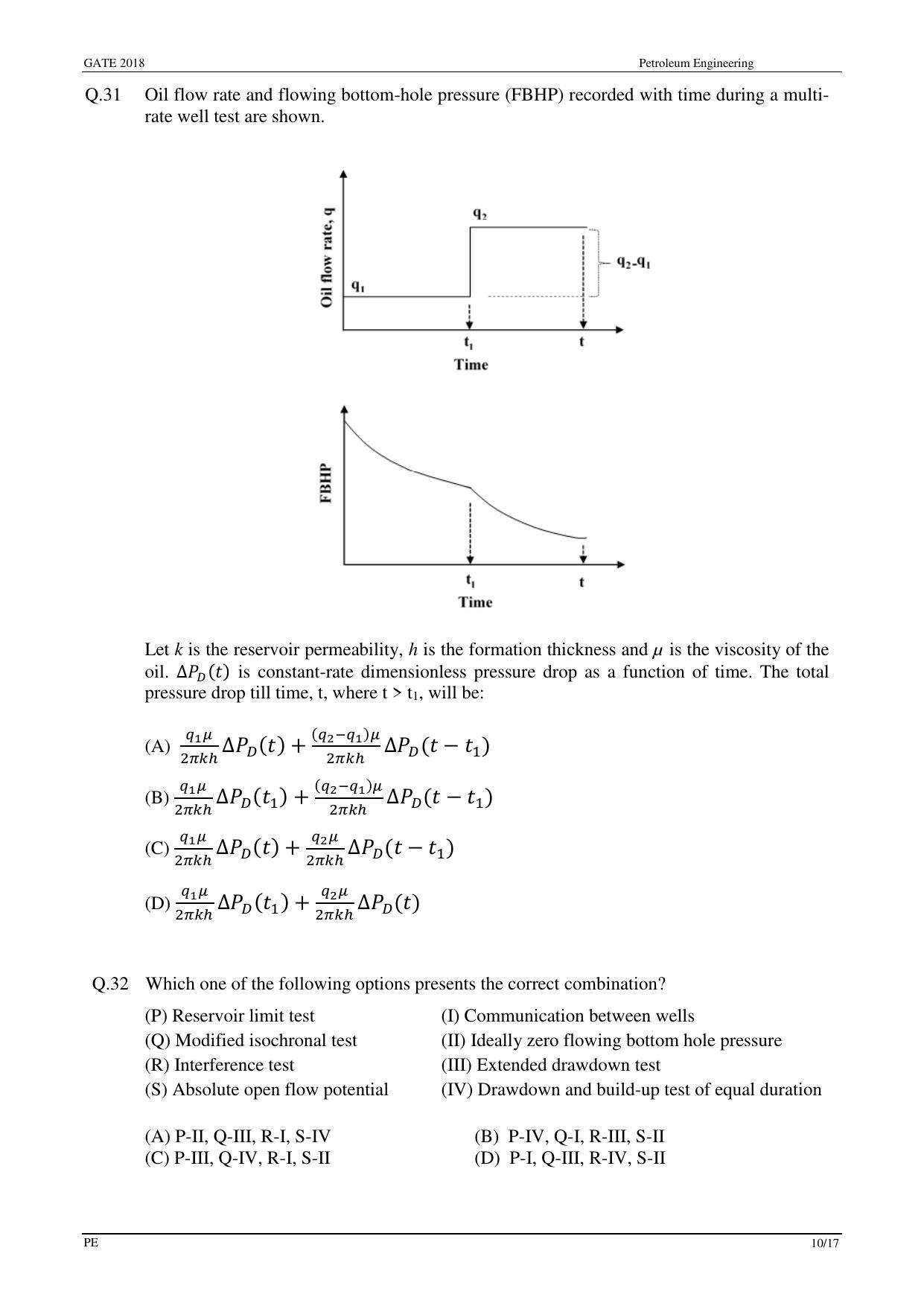 GATE 2018 Petroleum Engineering (PE) Question Paper with Answer Key - Page 12
