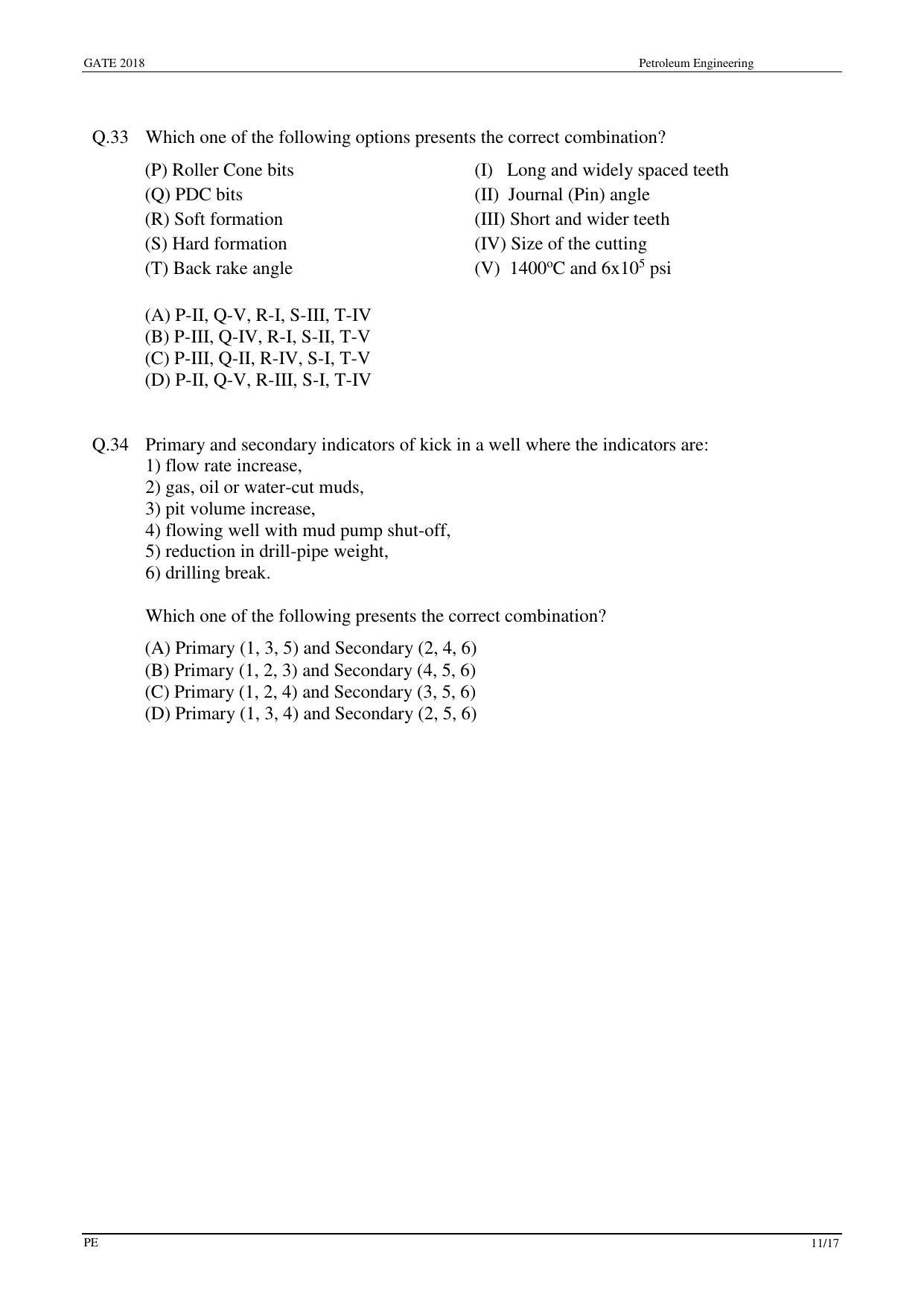 GATE 2018 Petroleum Engineering (PE) Question Paper with Answer Key - Page 13