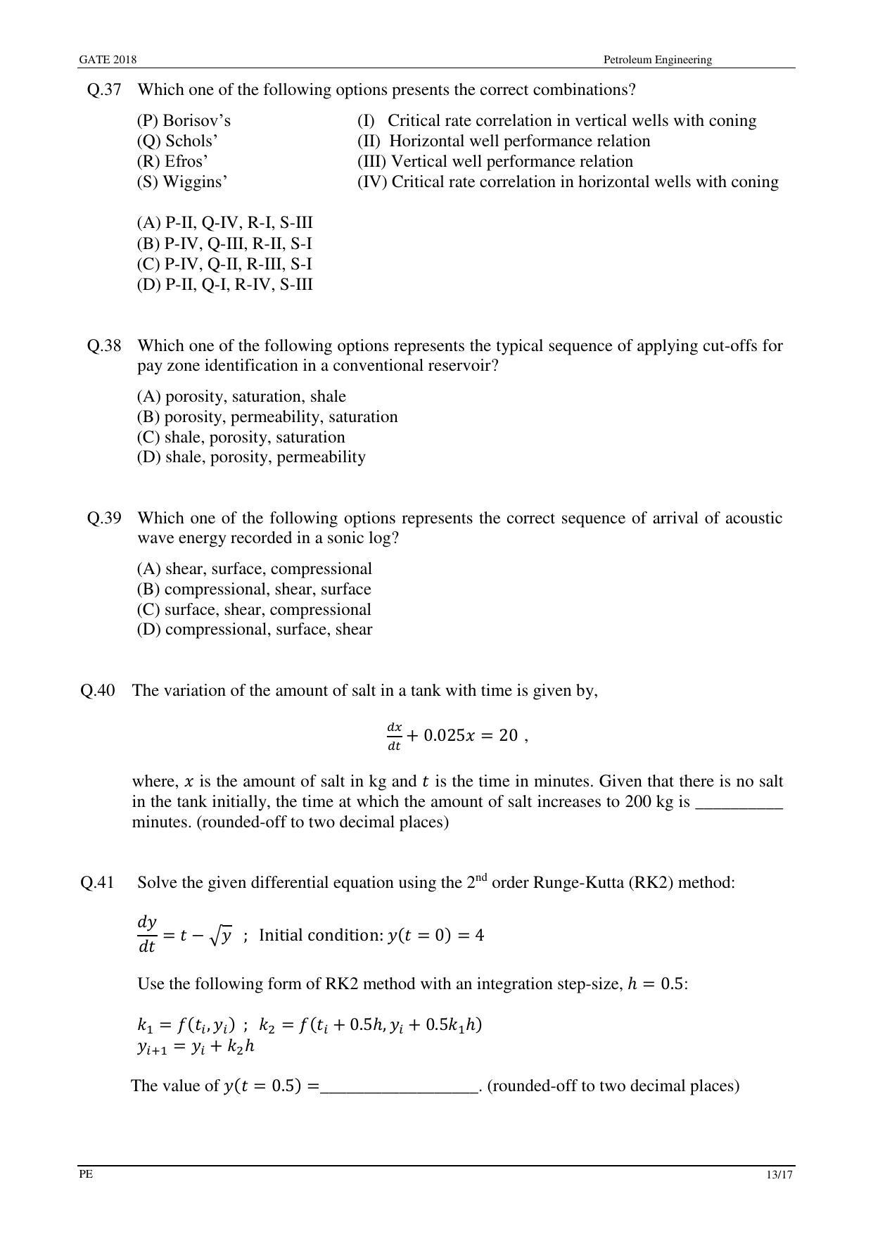 GATE 2018 Petroleum Engineering (PE) Question Paper with Answer Key - Page 15