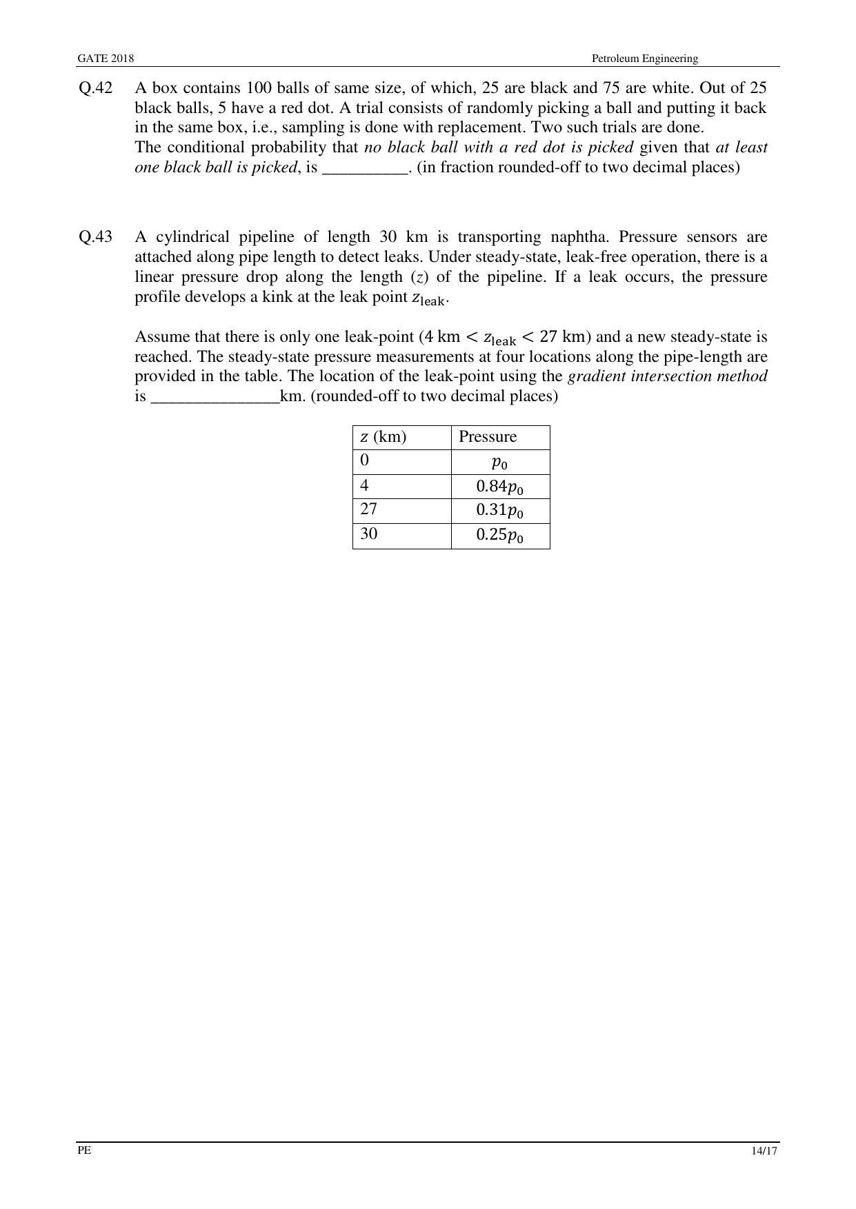 GATE 2018 Petroleum Engineering (PE) Question Paper with Answer Key - Page 16