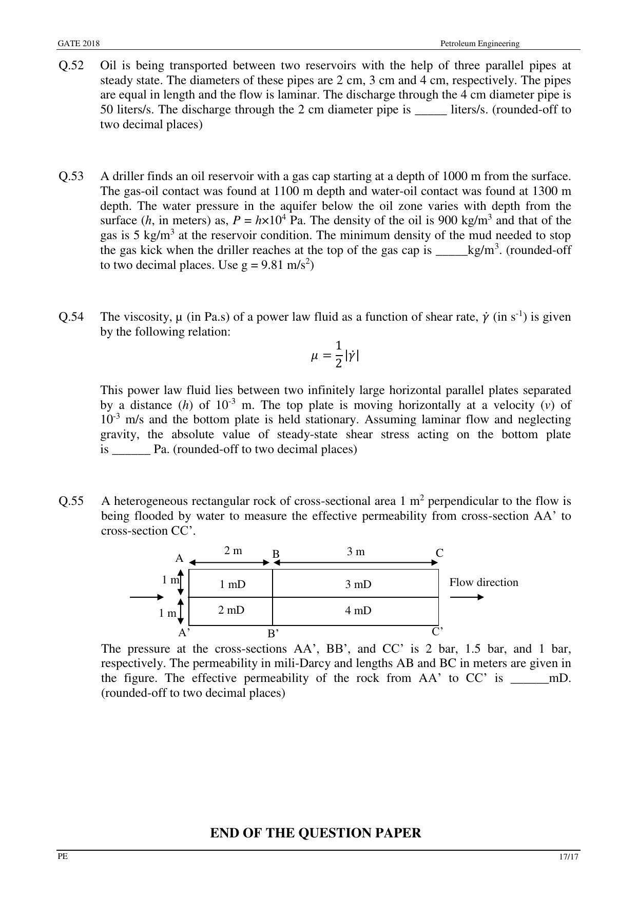 GATE 2018 Petroleum Engineering (PE) Question Paper with Answer Key - Page 19