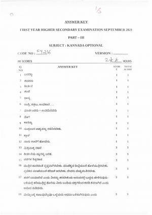 Kerala Plus One (Class 11th) Part-III Kannada-Optional Answer Key 2021