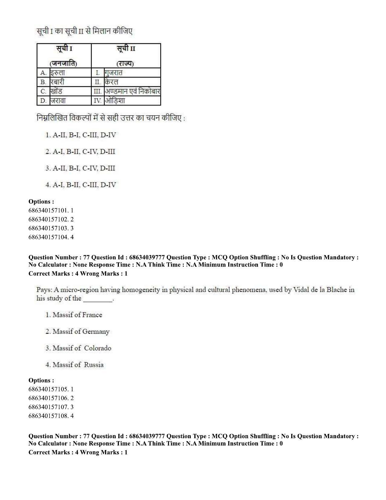 CUET PG 2023: HUQP08 – Geography (Hin) - Shift 3 (25-06-2023) Question Paper - Page 75