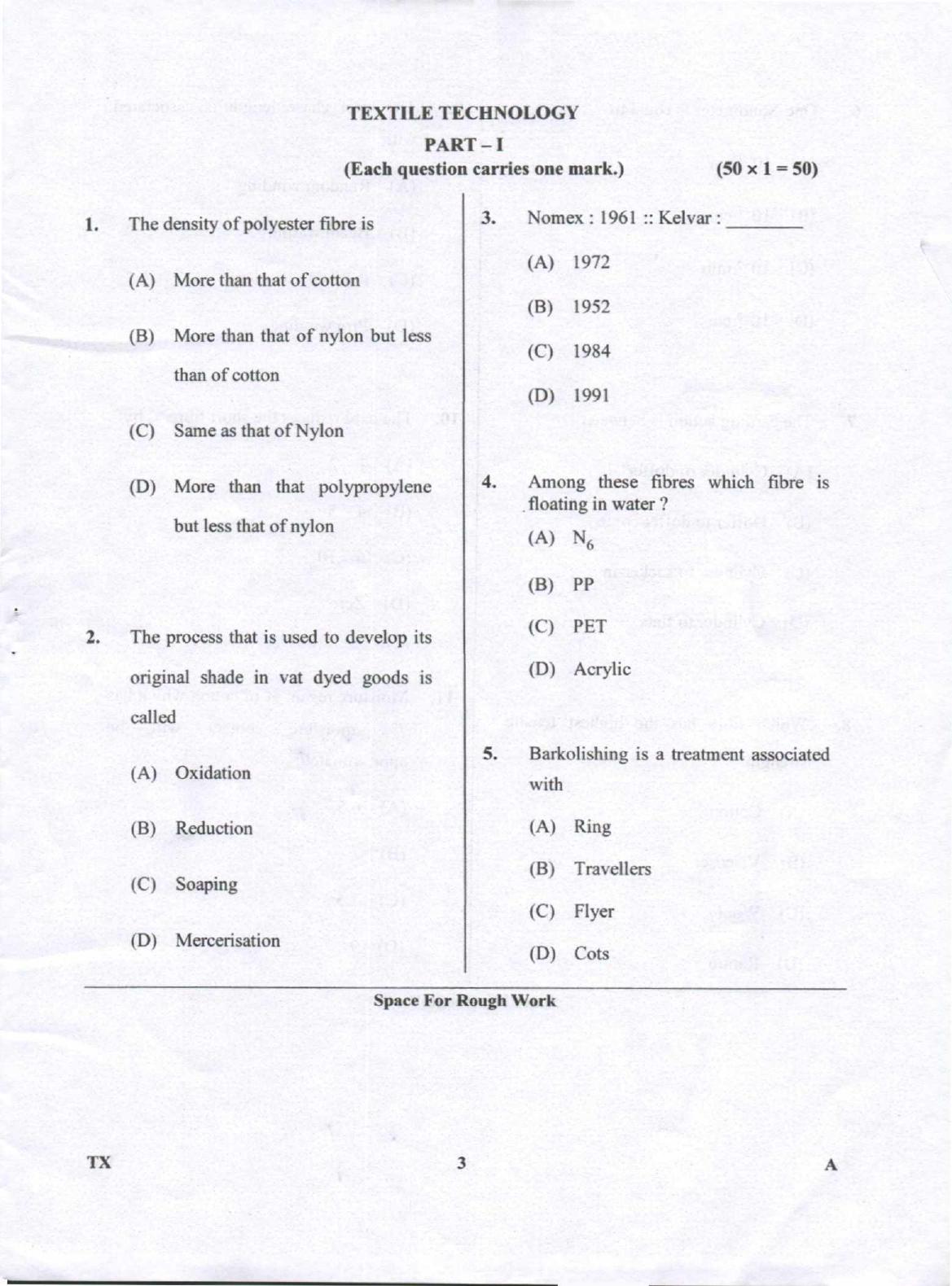 Karnataka PGCET 2018 Textile Technology Question Paper - Page 3